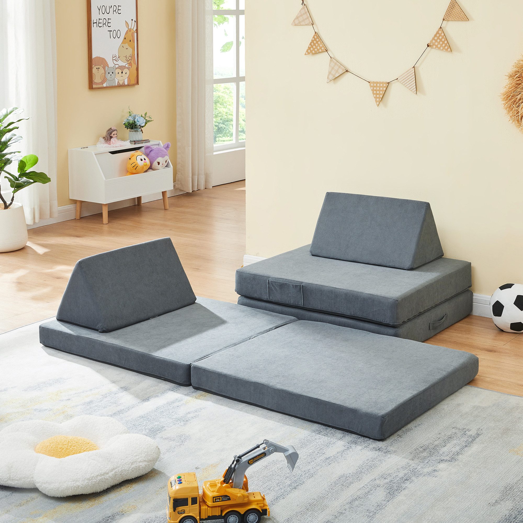 en.casa Kindersofa, 5 Teile, Spielsofa »Norhulta« Cord Grau günstig online kaufen