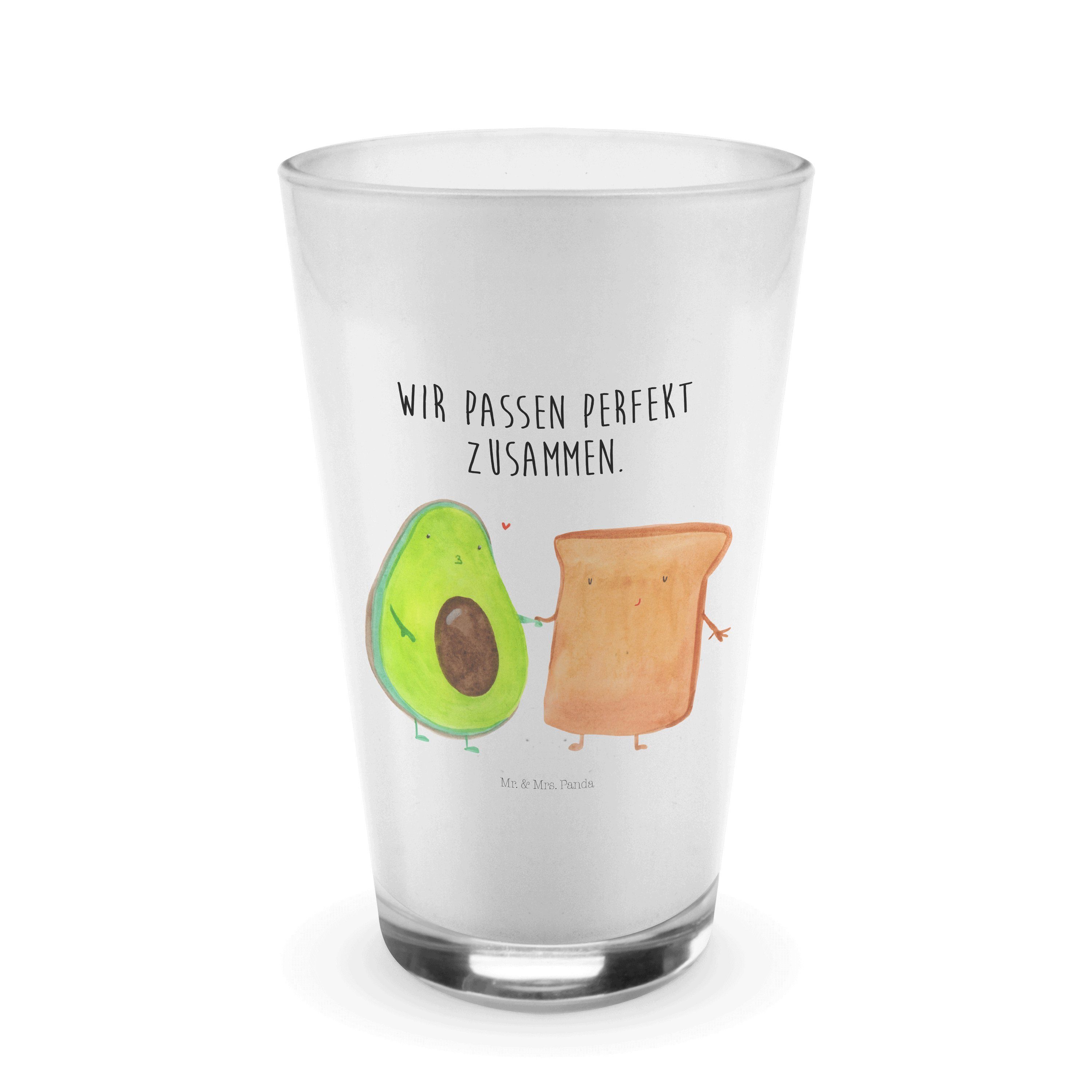 Mr. & Mrs. Panda Glas Avocado + Toast - Transparent - Geschenk, Toastbrot, Cappuccino Glas, Premium Glas