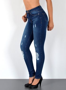 ESRA Skinny-fit-Jeans S300 Damen High Waist Skinny Jeans, bis Plussize Größe / Große Größen, Sehr enge Damen Röhrenjeans Hoch Bund, High Rise Jeans Skinny Damen, 5 Pockets Style mit Stretch-Anteil, Damen Destroyed Jeans Hose Risse