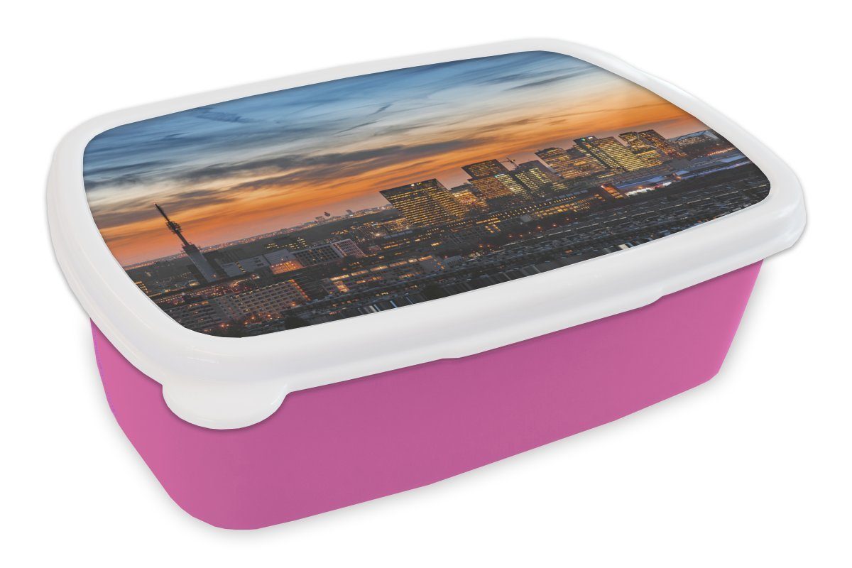 MuchoWow Lunchbox Amsterdamer (2-tlg), Architektur den für rosa Erwachsene, Kunststoff, Zuidas, Kunststoff in Brotdose Brotbox Snackbox, Kinder, Mädchen