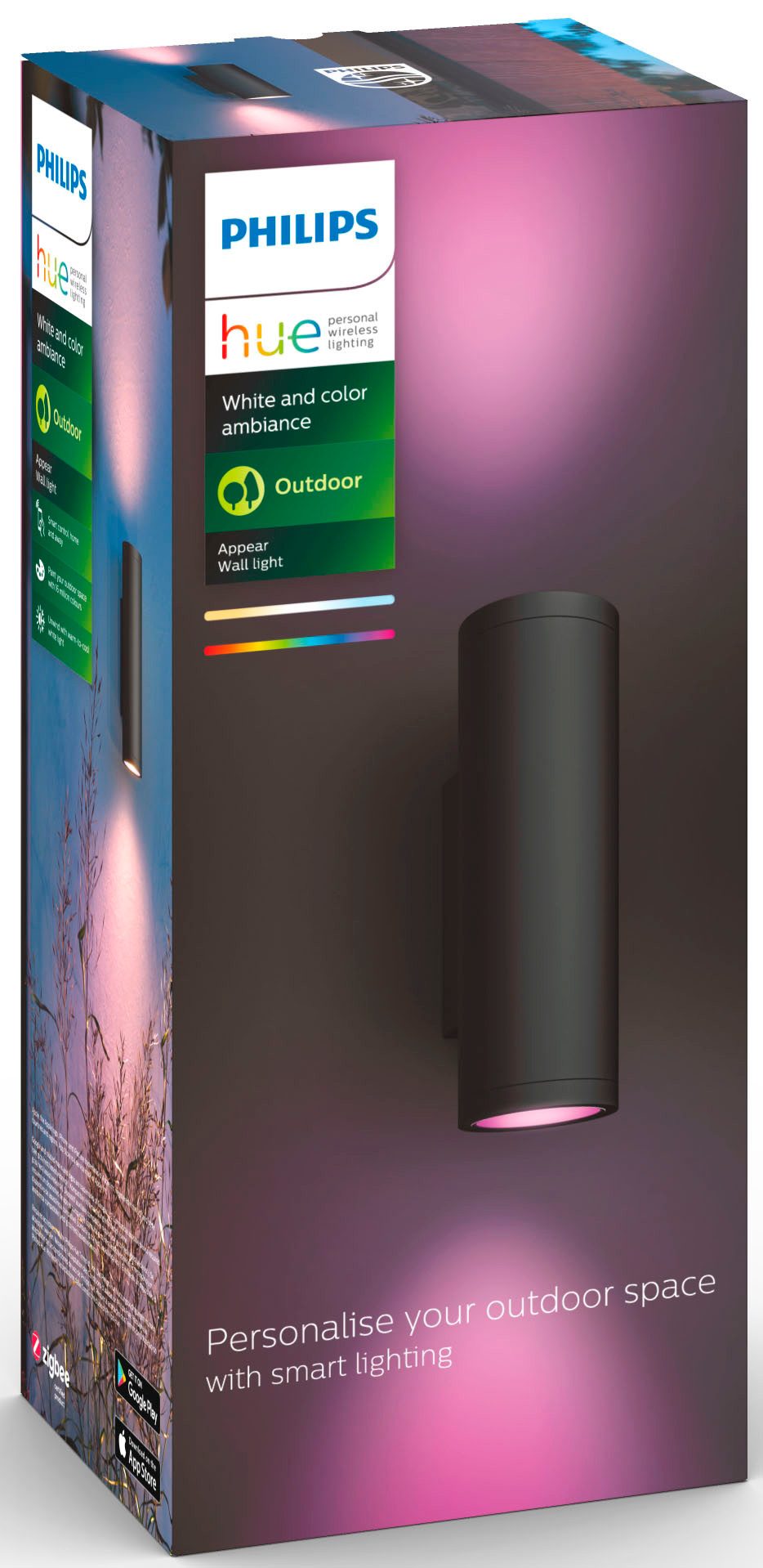 Philips Hue Außen-Wandleuchte White & Color Ambiance Appear Wandleuchte rund schwarz, Abschaltautomatik, Bluetooth, CCT - über Fernbedienung, Dimmfunktion, Farbsteuerung, Farbwechsel, Leuchtdauer einstellbar, Memoryfunktion, Nachtlichtfunktion, RGB, Smart Home, Timerfunktion, dimmbar über Fernbedienung, erweiterbar, mehrere Helligkeitsstufen, LED fest integriert, RGB, Outdoor