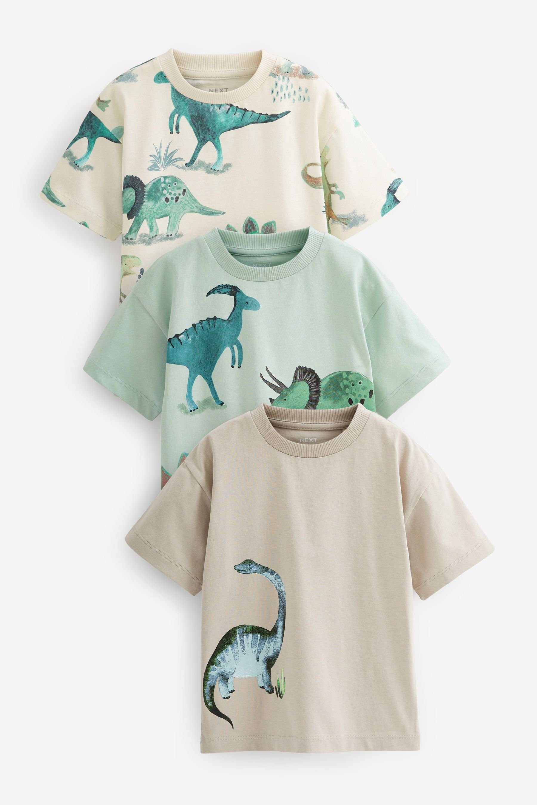 Next T-Shirt Kurzärmelige T-Shirts mit Figurenmotiv, 3er-Pack (3-tlg) Green Dinosaur Oversized