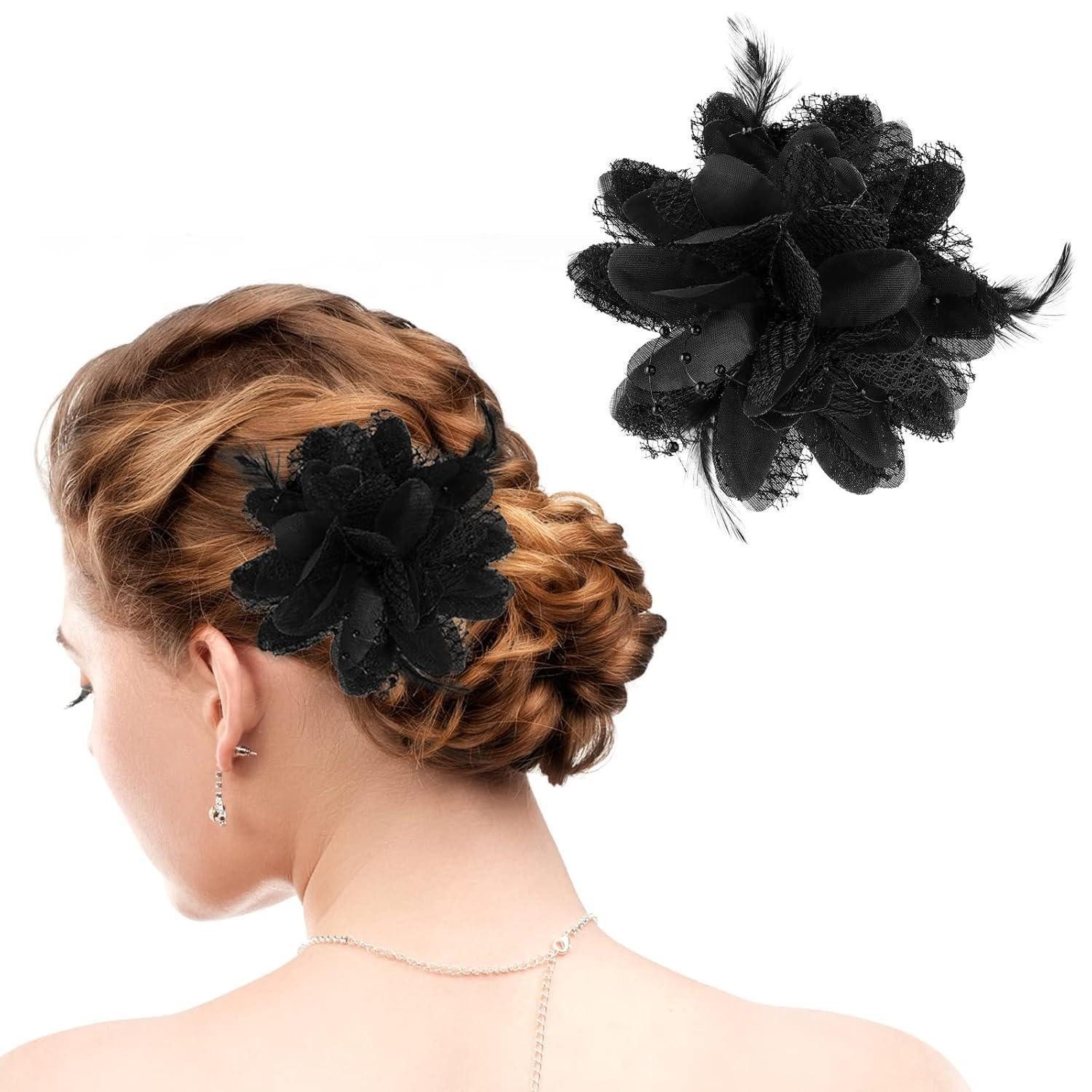 LuxusKollektion Haarnadel Blumenhüte Clip Haarspange Blumenfeder Hochzeit Spitze mit Blumen