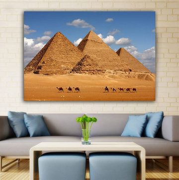 TPFLiving Kunstdruck (OHNE RAHMEN) Poster - Leinwand - Wandbild, Ägyptische Landschaften, Wüste, Pyramiden, Sphinx (Leinwandbild XXL), Farben: Blau, Braun, Beige, Gold, Gelb -Größe: 20x30cm