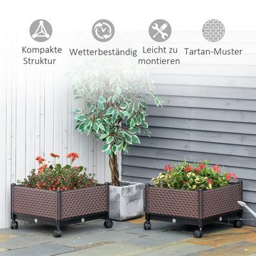 Outsunny Hochbeet 2er-Set Blumenkasten, Kräuterbeet (Pflanzenbeet, 2 St., Gartenbeet), für Garten, Balkon, Braun