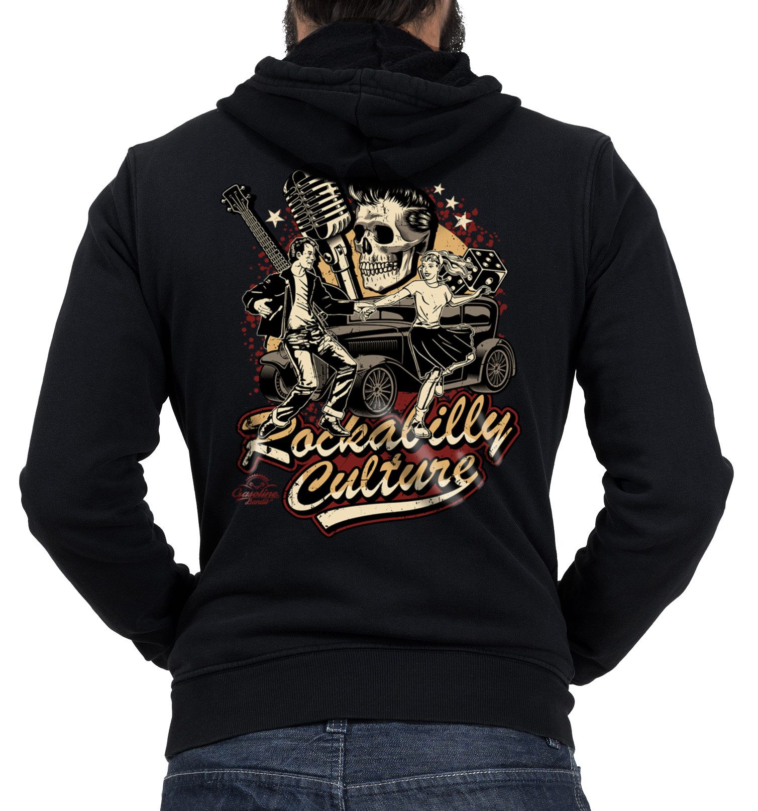 GASOLINE BANDIT® Kapuzensweatjacke für Rockabilly, Hot Rod, Oldtimer und Musik Fans: Rockabilly Culture