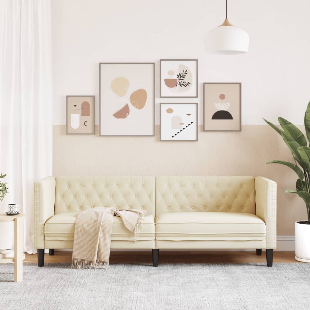 vidaXL Sofa Chesterfield-Sofa 3-Sitzer Creme Kunstleder günstig online kaufen