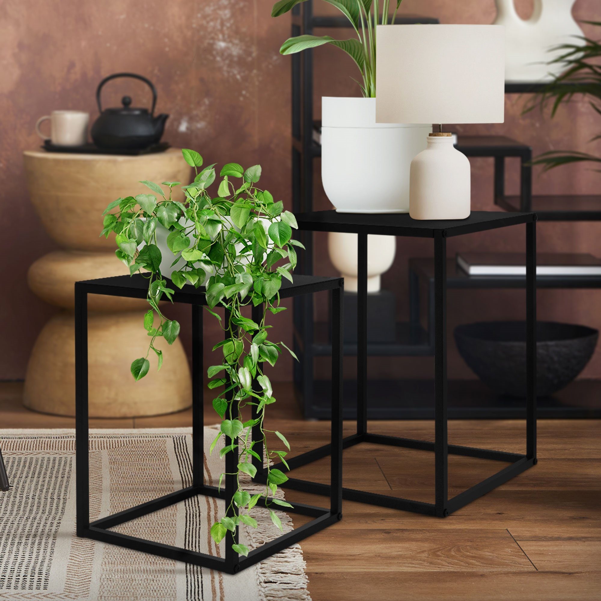 MLDESIGN Blumenständer Blumenständer 2er Set Schwarz aus Metall ML