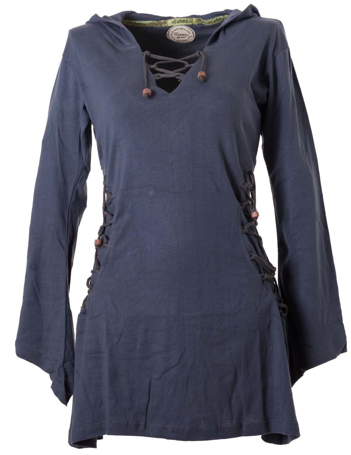 Vishes Zipfelkleid Elfenkleid mit Zipfelkapuze Bändern zum Schnüren Ethno, Hoody, Gothik Style grau | Kleider