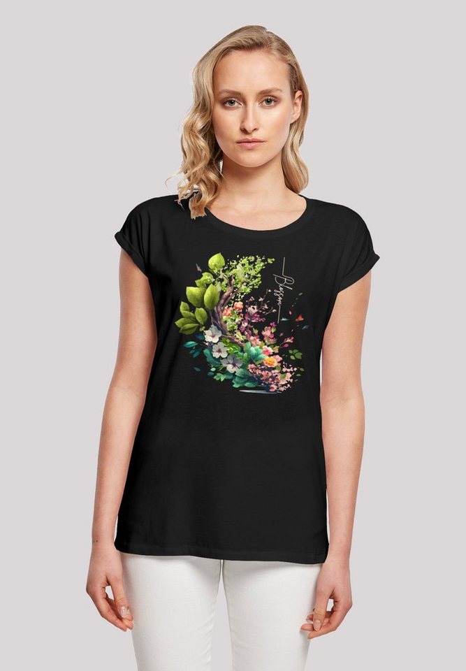 F4NT4STIC T-Shirt Baum mit Blumen Print, Das Model ist 170 cm groß und  trägt Größe M
