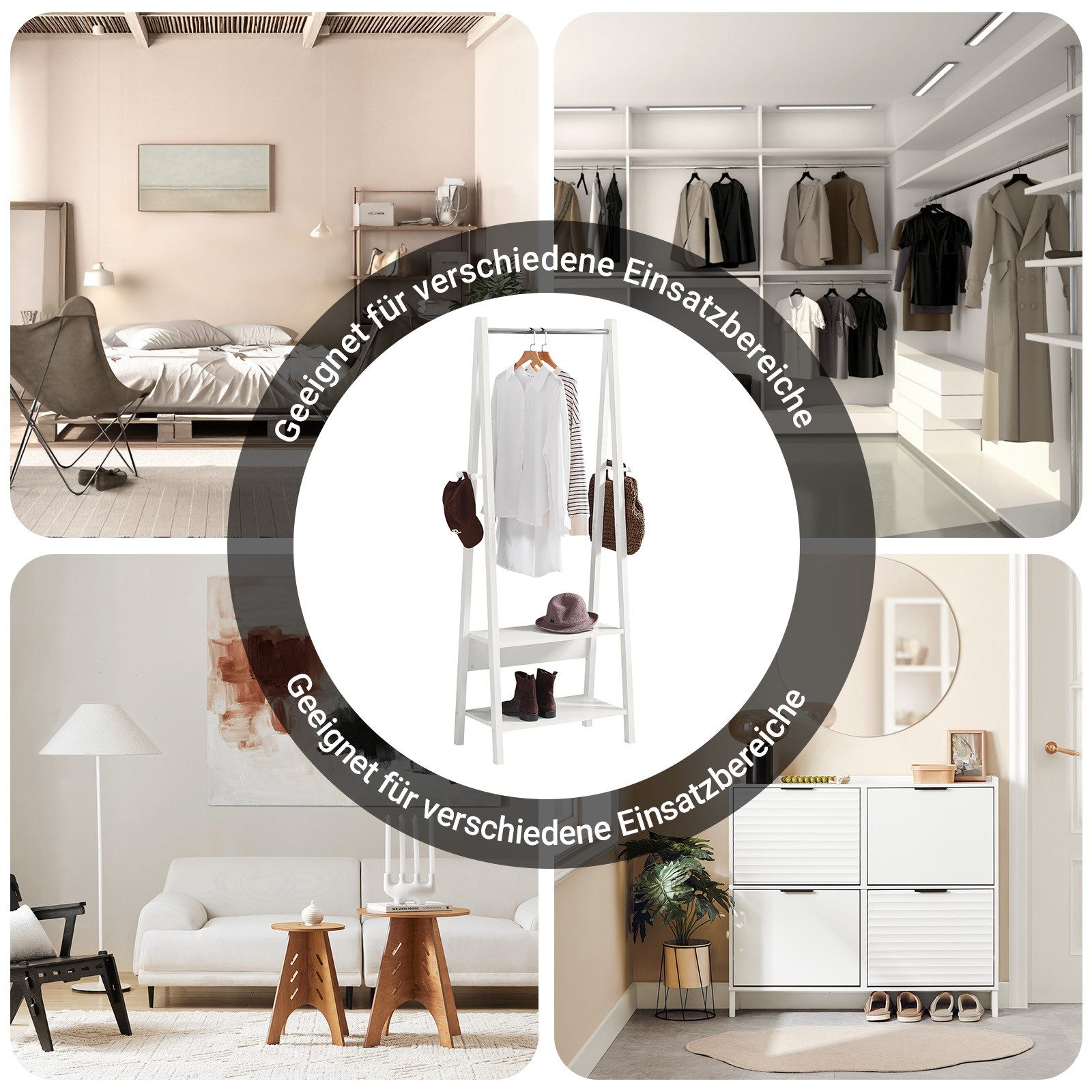 SoBuy Kleiderständer FRG59, Hängestange Freistehender Kleiderständer, Schlafzimmer Flur, Kleiderstange Garderobenständer Kindergarderobe mit zwei Ablagen