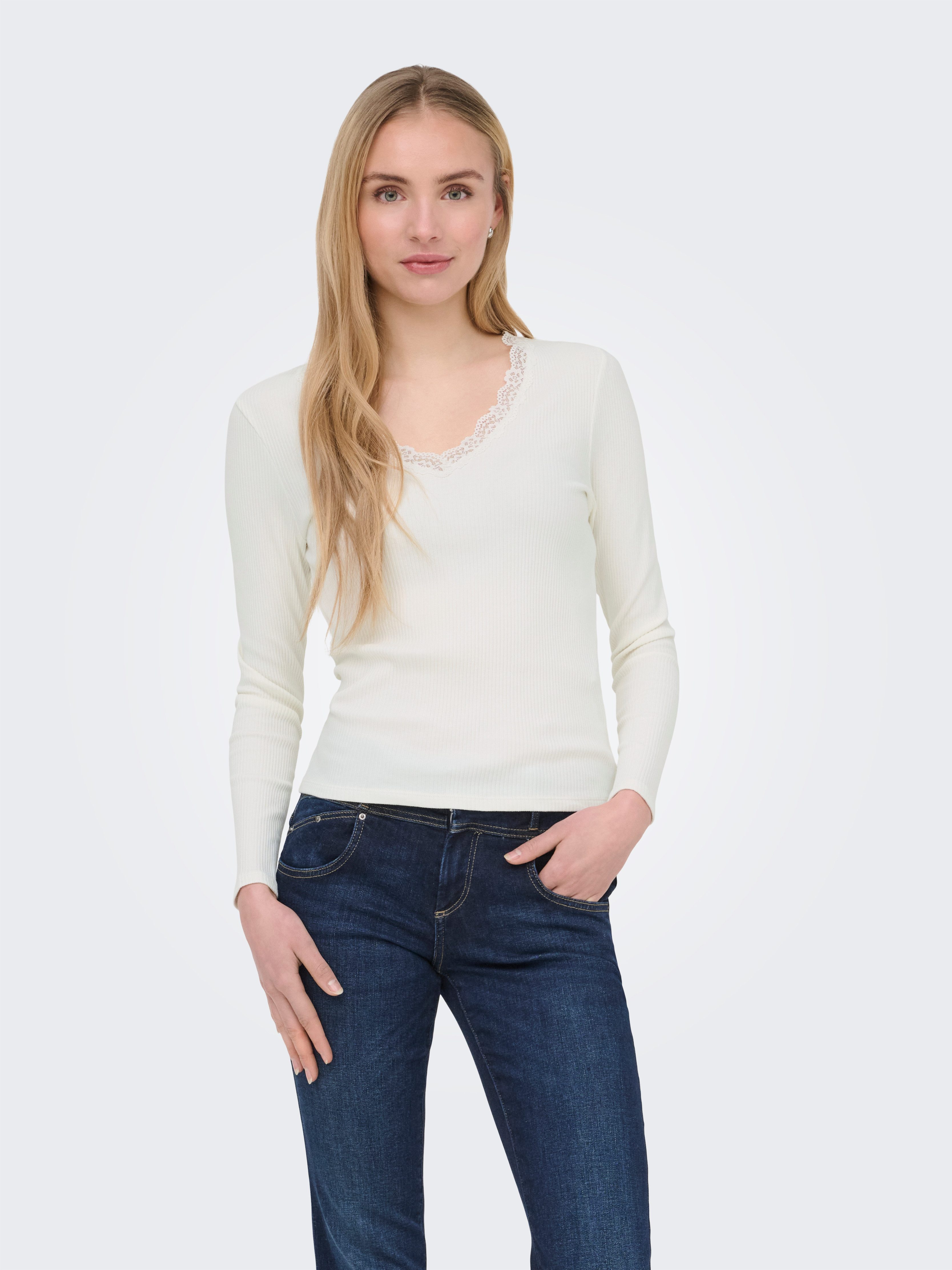 ONLY V-Shirt ONLSARA SHARAI L/S V-NECK TOP JRS Baumwollmischung, slim fitregular fit