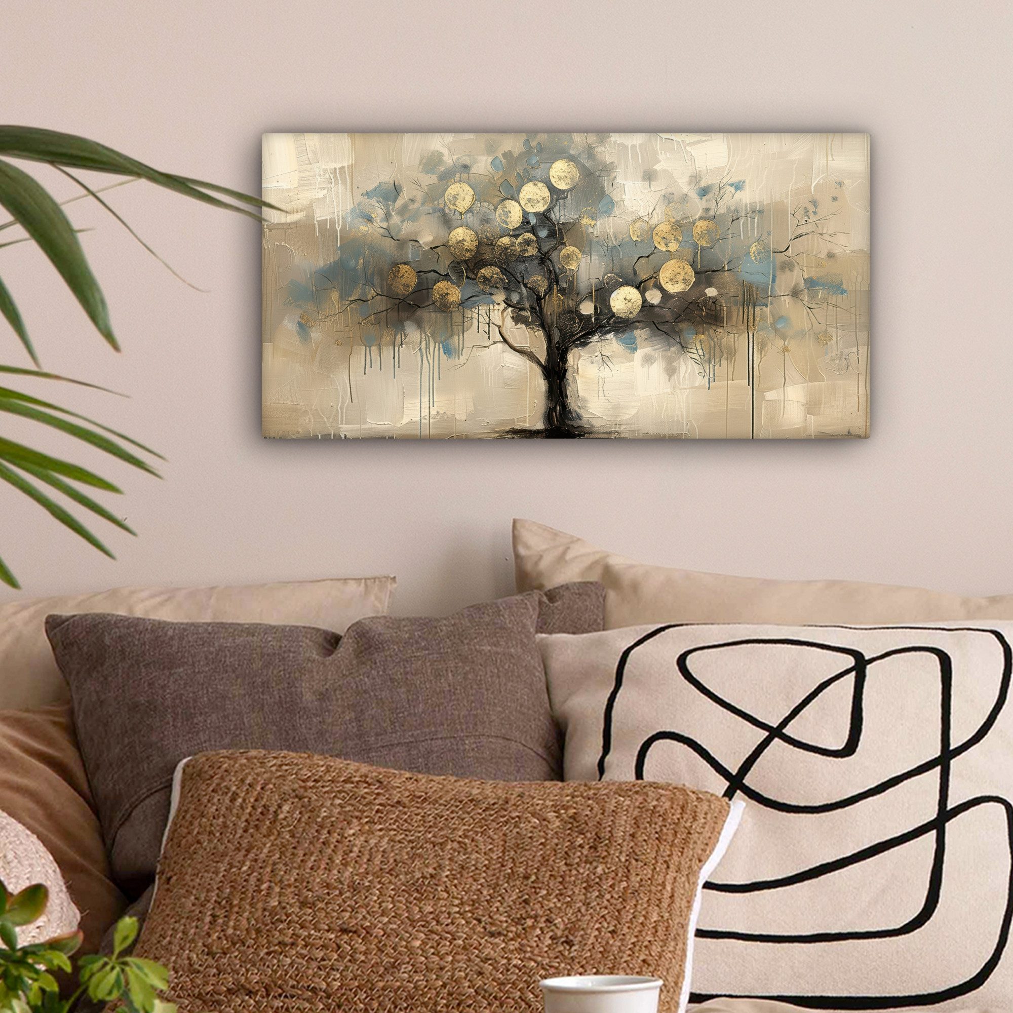 OneMillionCanvasses® Leinwandbild Panorama Beige - Abstrakt - Baum - Gold, günstig online kaufen