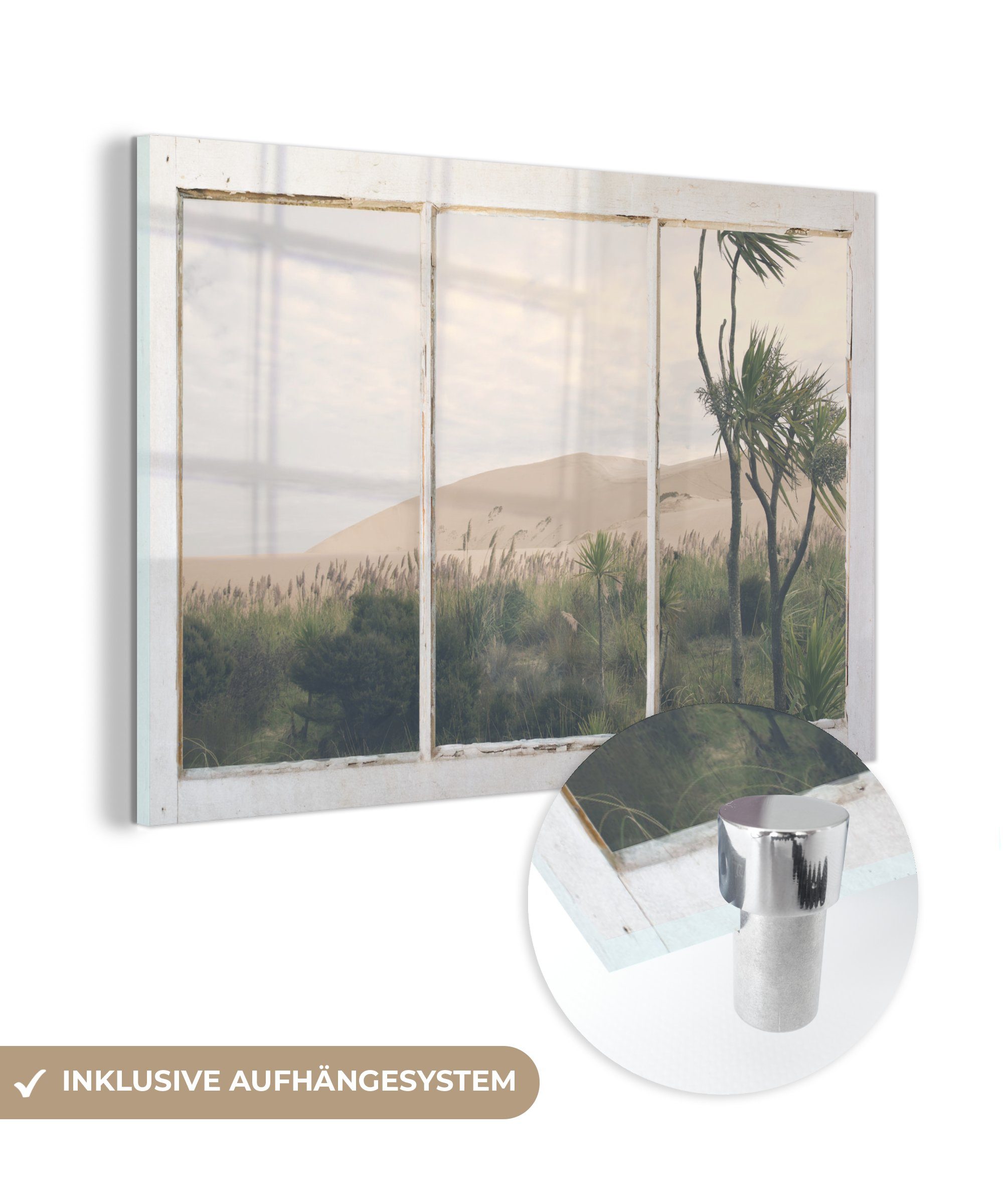 Foto Acrylglasbild auf St), - Düne Strand, Bilder Glas (1 MuchoWow - Wandbild Glas - - Aussicht auf Glasbilder Wanddekoration -