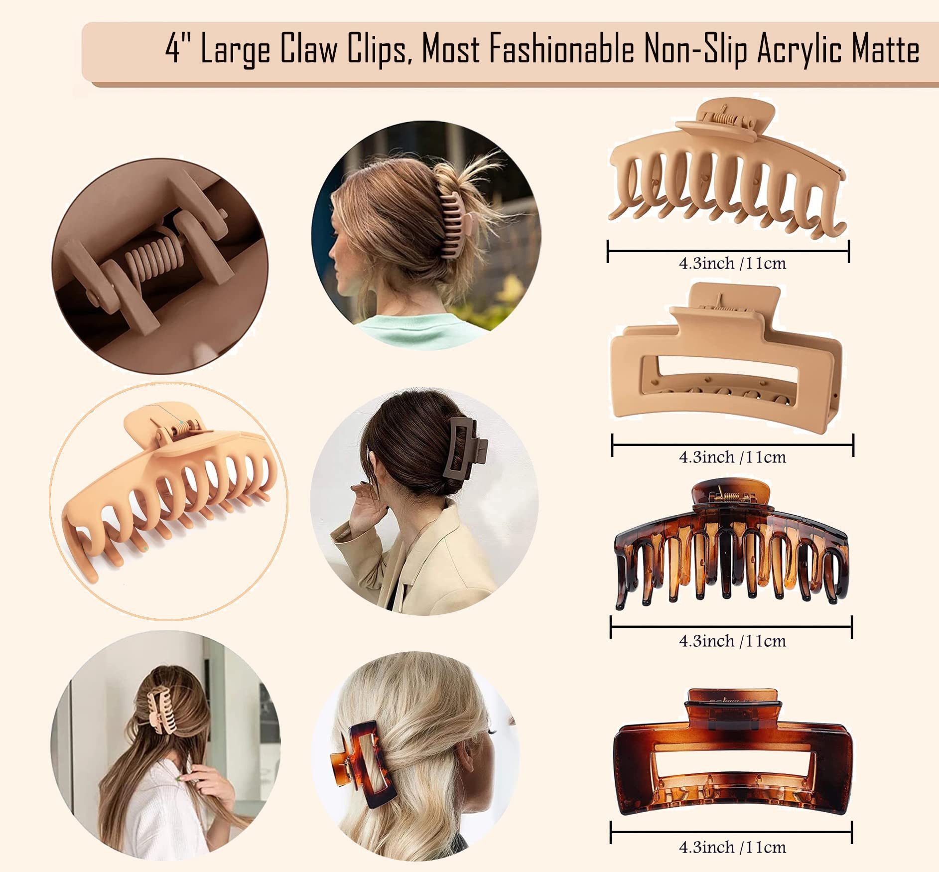 LIANNA Haarspange Haarspange Große Haarklammer, Set, 8-tlg., 8er Set Haarklammern rutschfest für dickes Haar, Haarspangen Damen für Dickes Haar Rutschfestes