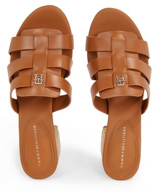 Tommy Hilfiger BLOCK MID HEEL LEATHER SANDAL Pantolette, Blockabsatz, Sommerschuh, Schlappen mit geflochtener Bandage