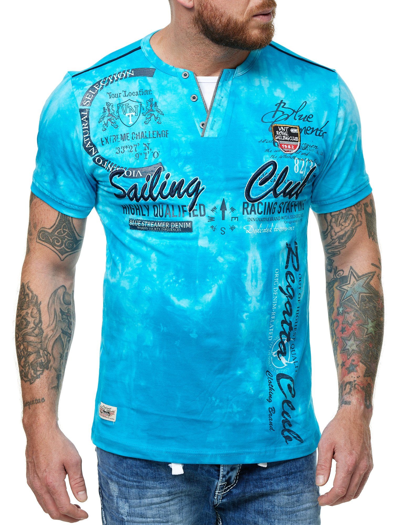 L.gonline Kurzarmshirt Herren T-Shirt mit Knopfleiste, Verwaschen kurzarm m günstig online kaufen