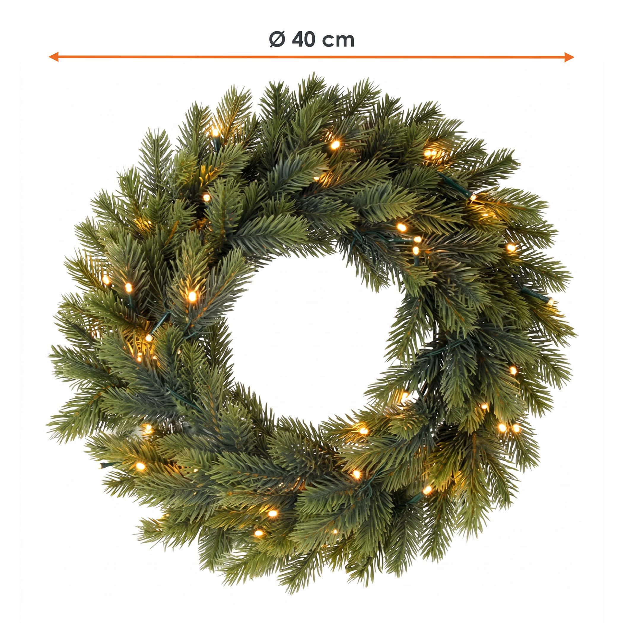 Spetebo Dekokranz LED Spritzguss Tannenkranz batteriebetrieben mit Timer - 40 cm, mit Timer-Funktion – Bild 4 von 5