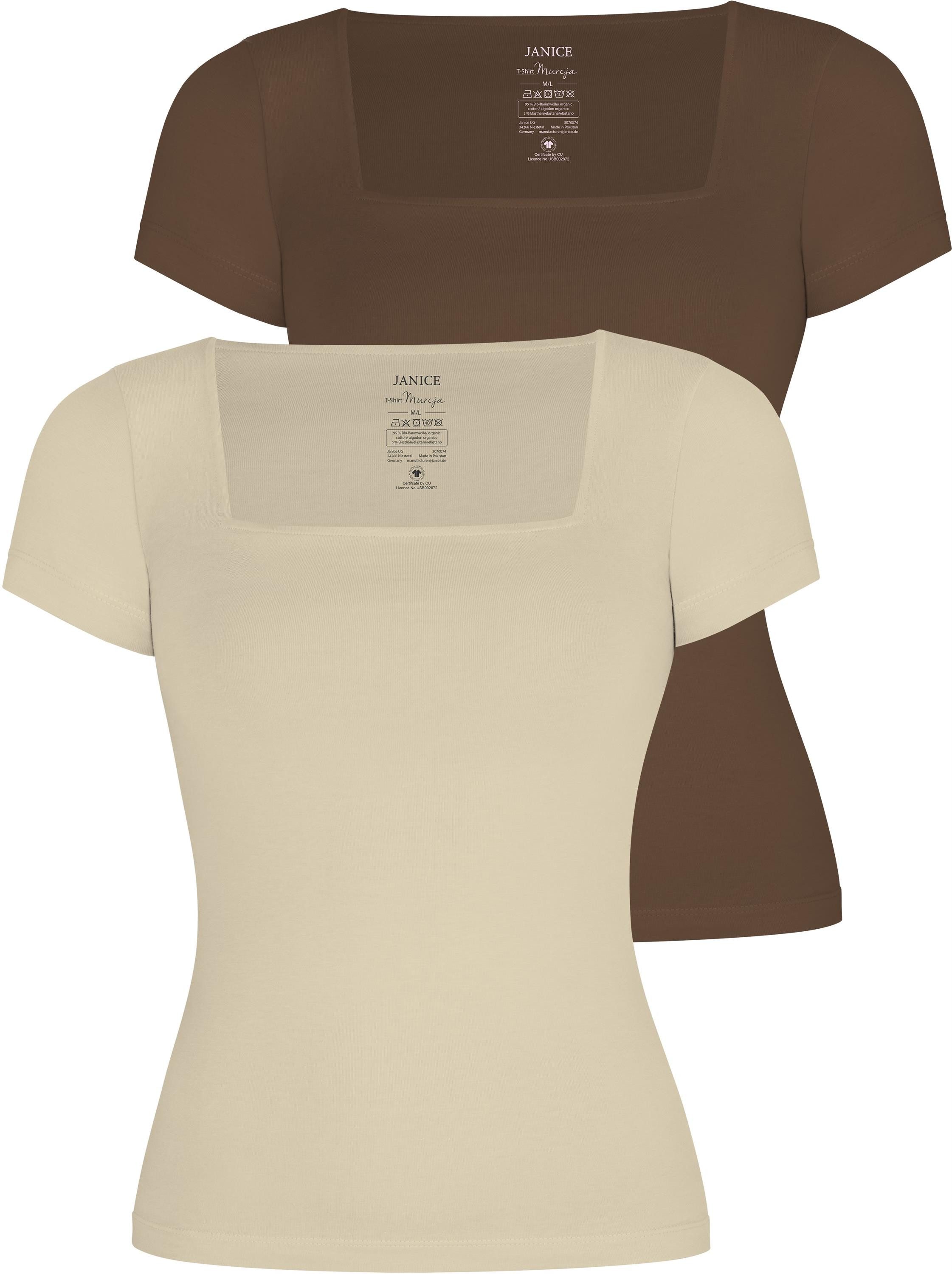 Janice Kurzarmshirt 2er Set Damen Shirt mit eckigem Ausschnitt Kurzes Shirt aus Baumwolle