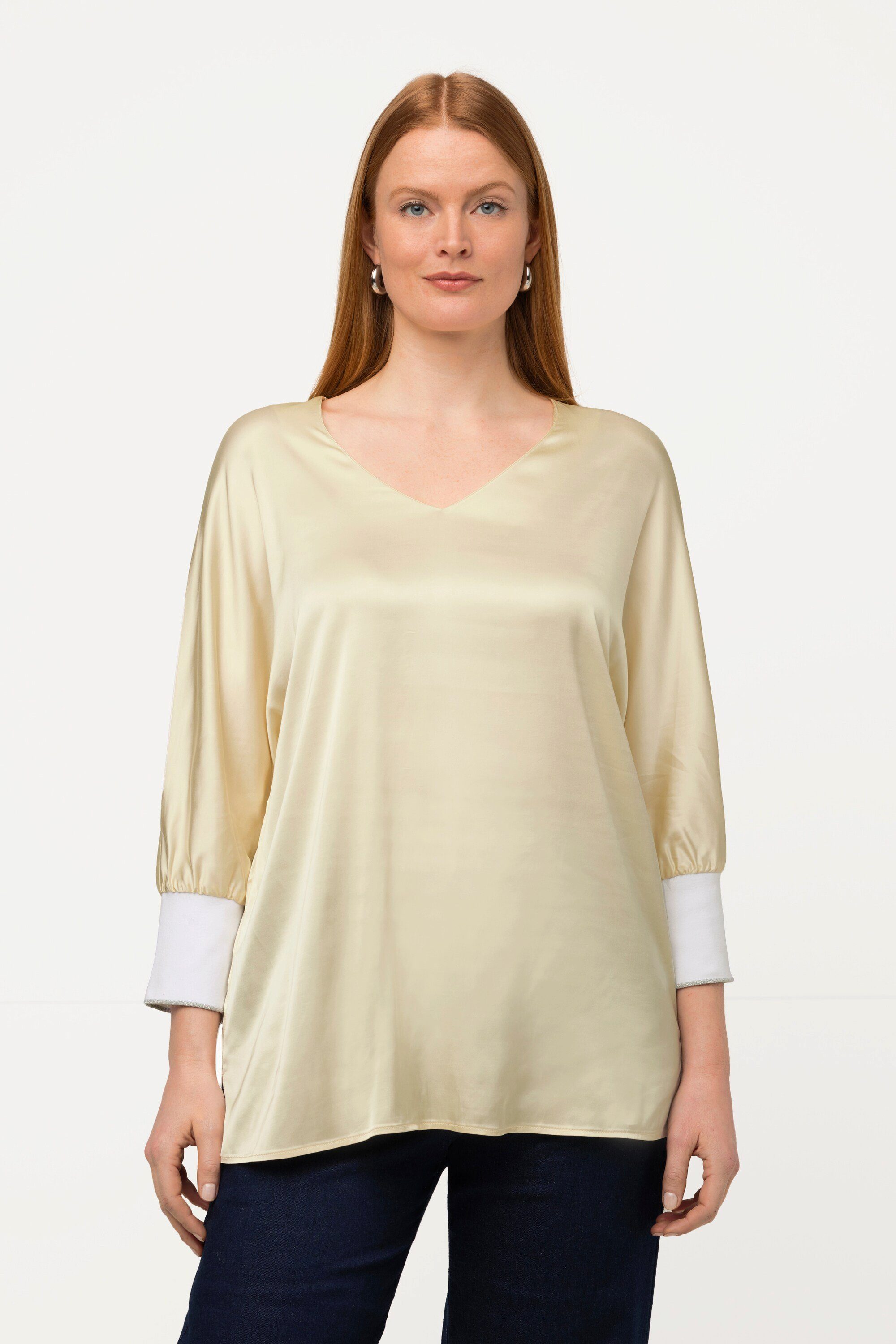 Ulla Popken Druckbluse Bluse Satin V-Ausschnitt günstig online kaufen