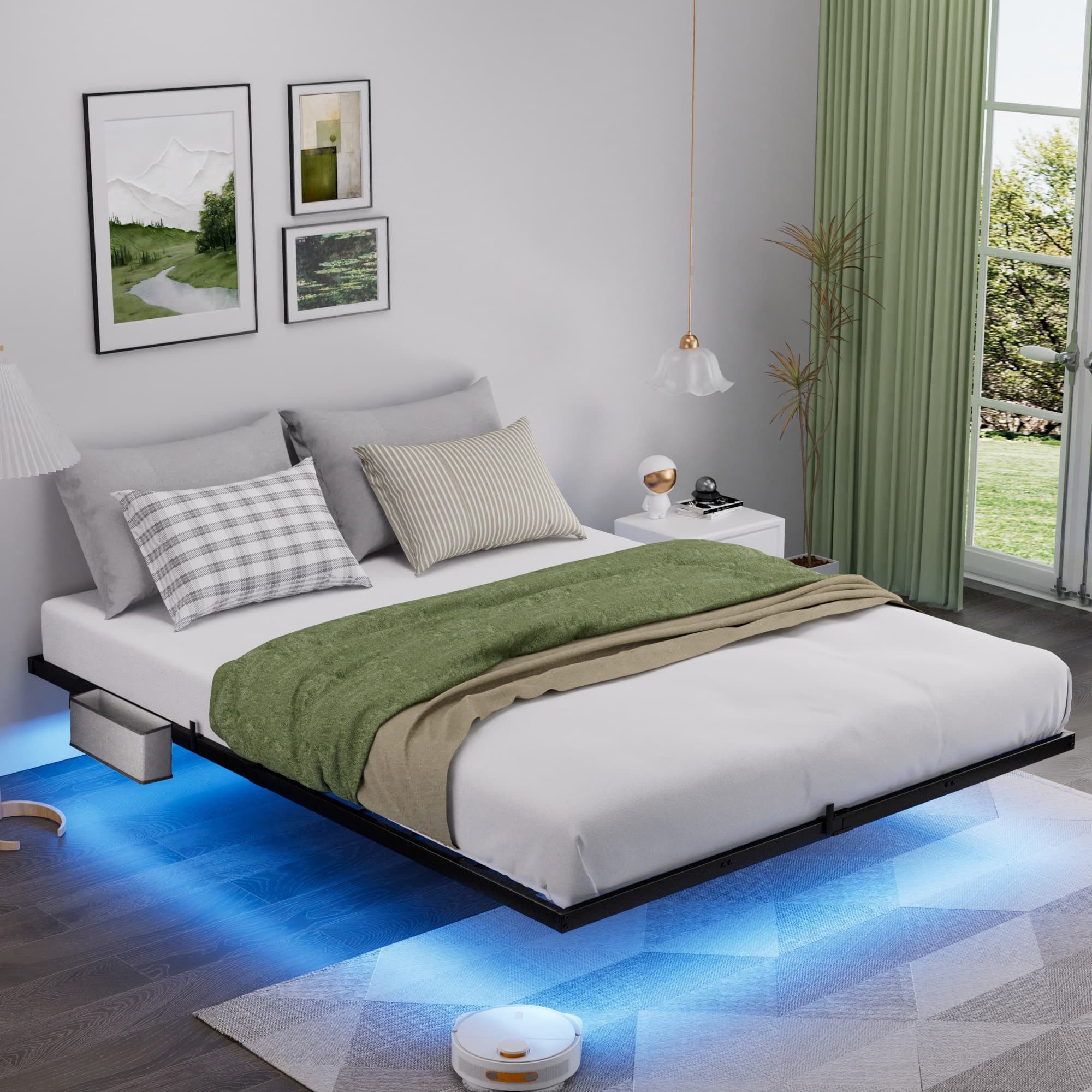 ANYSUN Bettgestell Bettgestell Großes Schwebendes Metallbett mit LED-Beleuchtung (Set, Bett), Hausbett