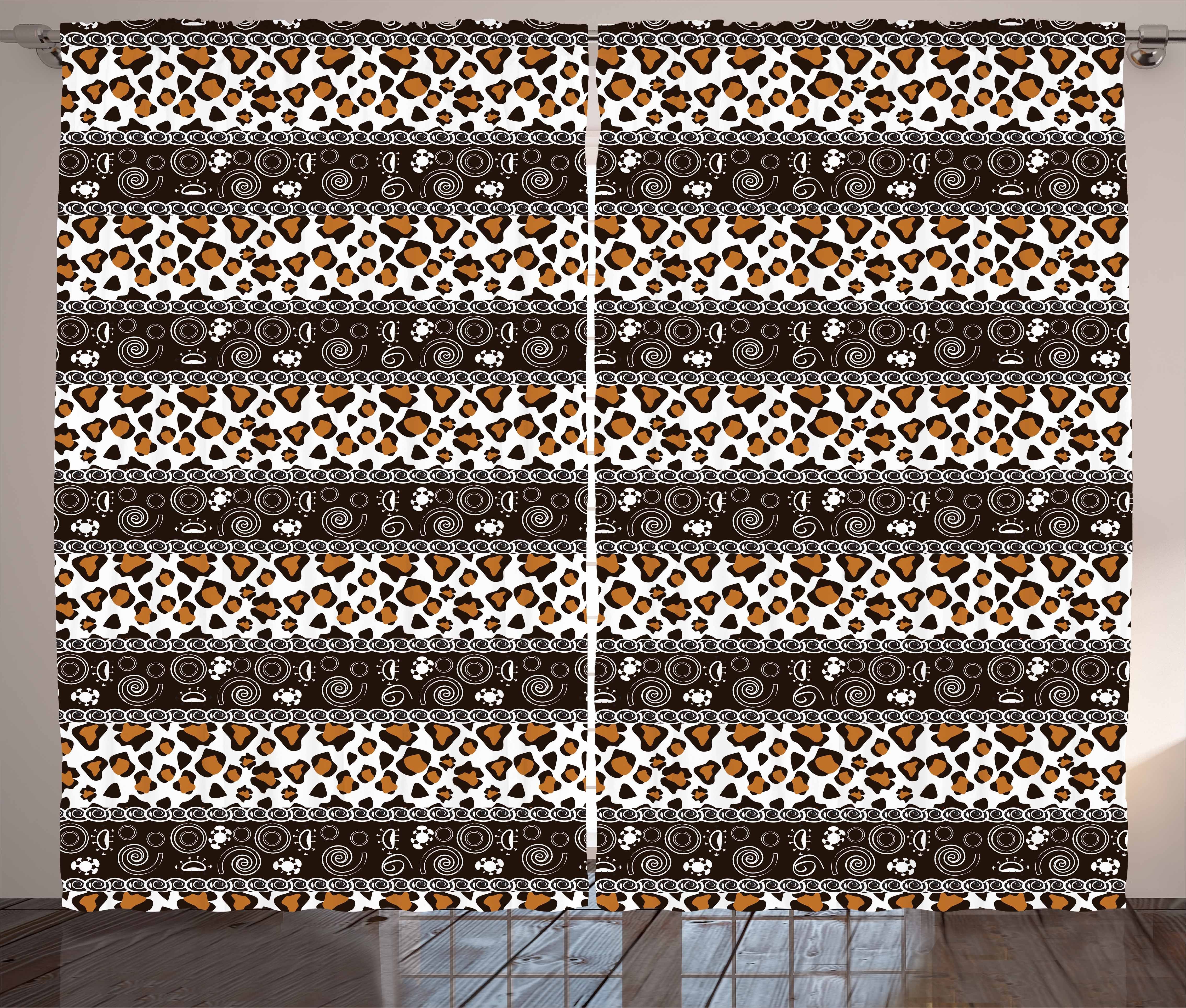 Cheetah-Haut-Kreise und Haken, Gardine Vorhang Kräuselband Schlaufen afrikanisch Schlafzimmer mit Abakuhaus,