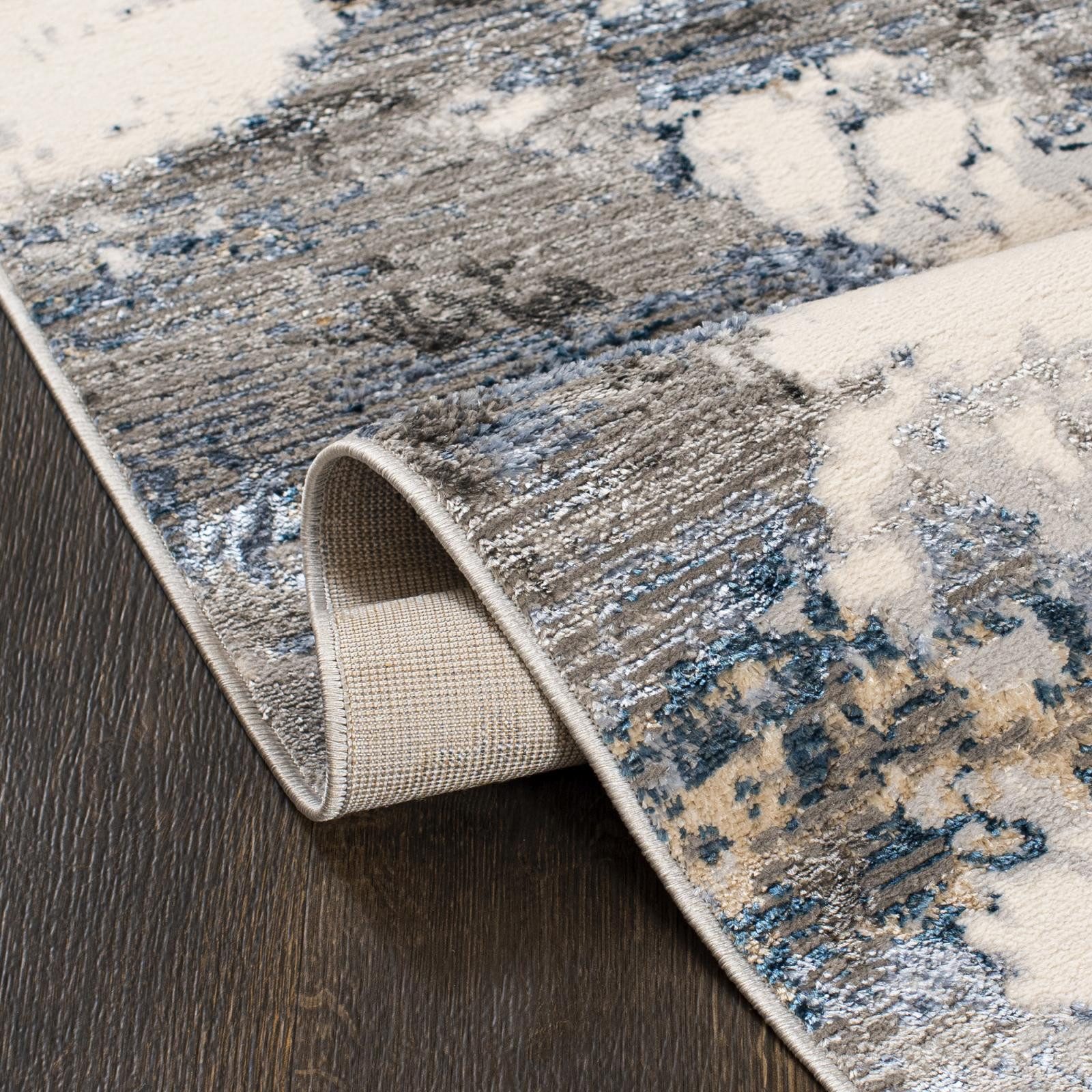 Mazovia Designteppich Modern Abstrakt Anthrazit Blau Wohnzimmer, Schlafzimmer, Esszimmer, Fußbodenheizung – Bild 5 von 5