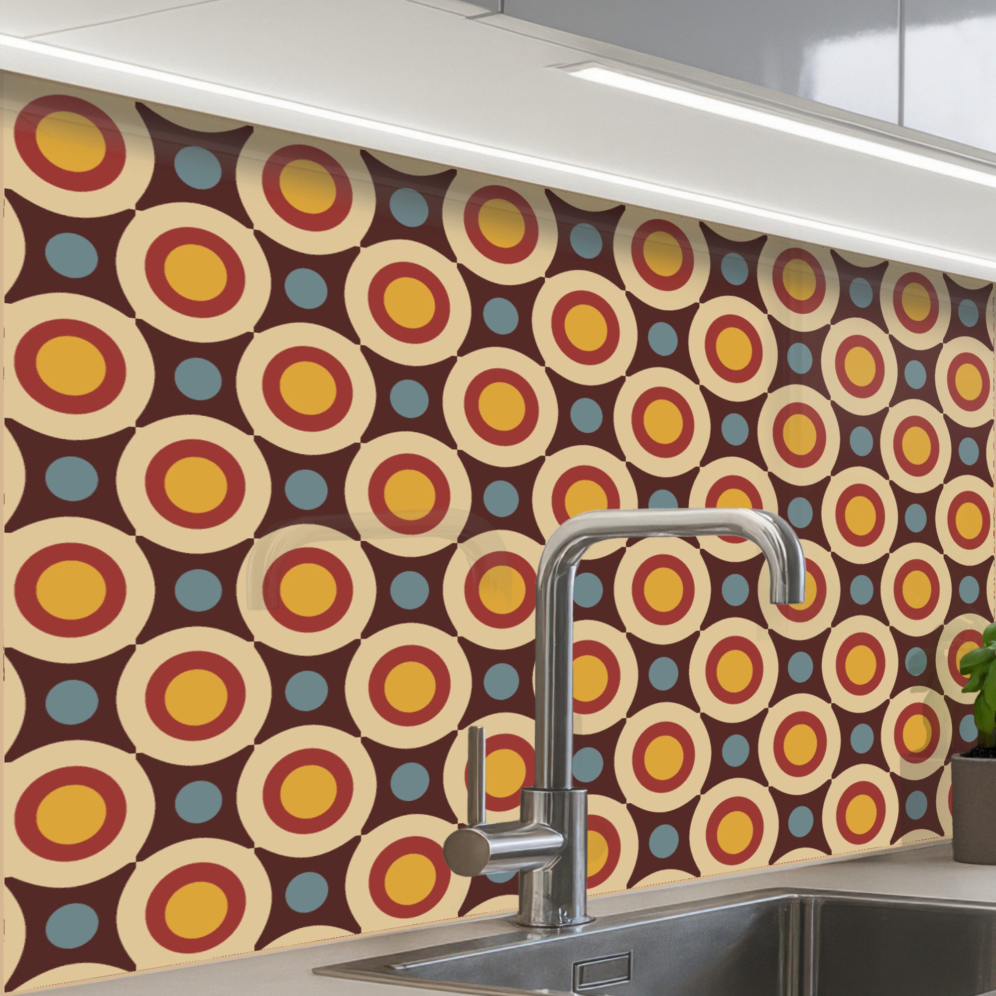 KitchenYeah Küchenrückwand Muster selbstklebend (keine Folie) Retro - Vintage - Design - Kreis, (1-tlg), Spritzschutz, Küche, Rückwand, Küchenwand, Küchenfront, 30x20 cm