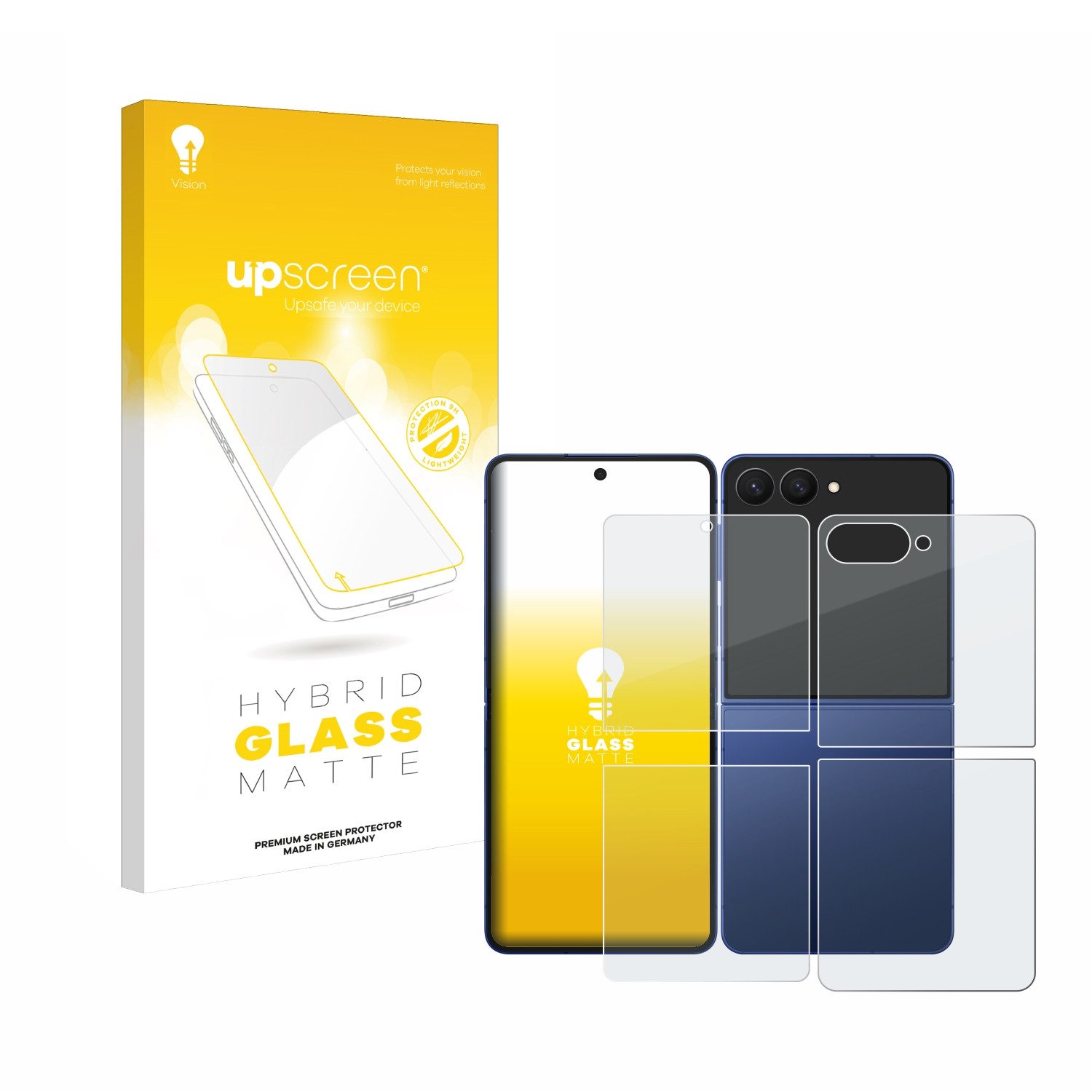 upscreen Displayschutzglas Folie für Samsung Galaxy Z Flip 7 (Display+Rückseite), Schutzfolie Glas Panzer Display Schutz matt