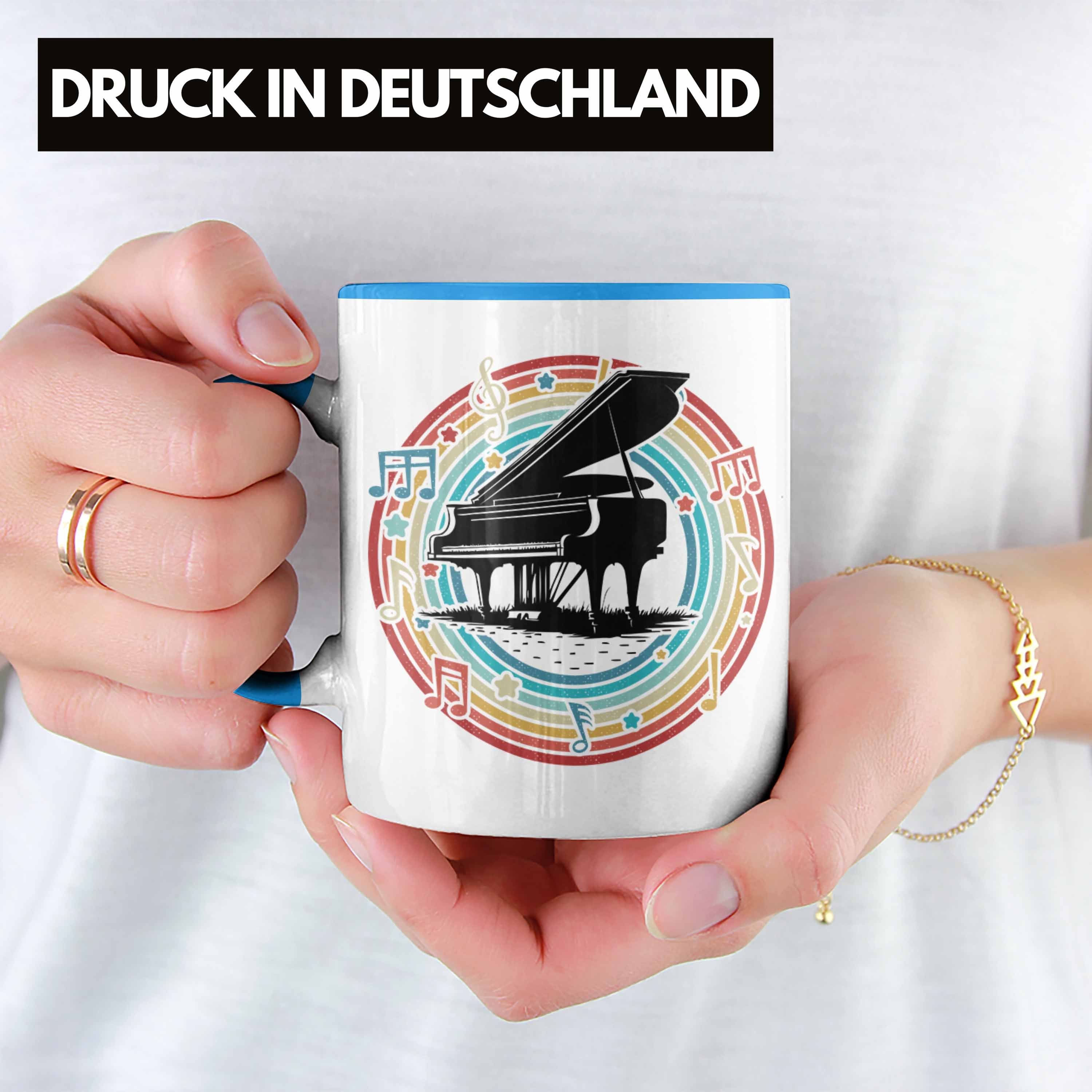 Tasse Klavier Piano-Spieler Flügel Geschenk Geschenkidee Tasse Blau Kaffee-Becher Trendation