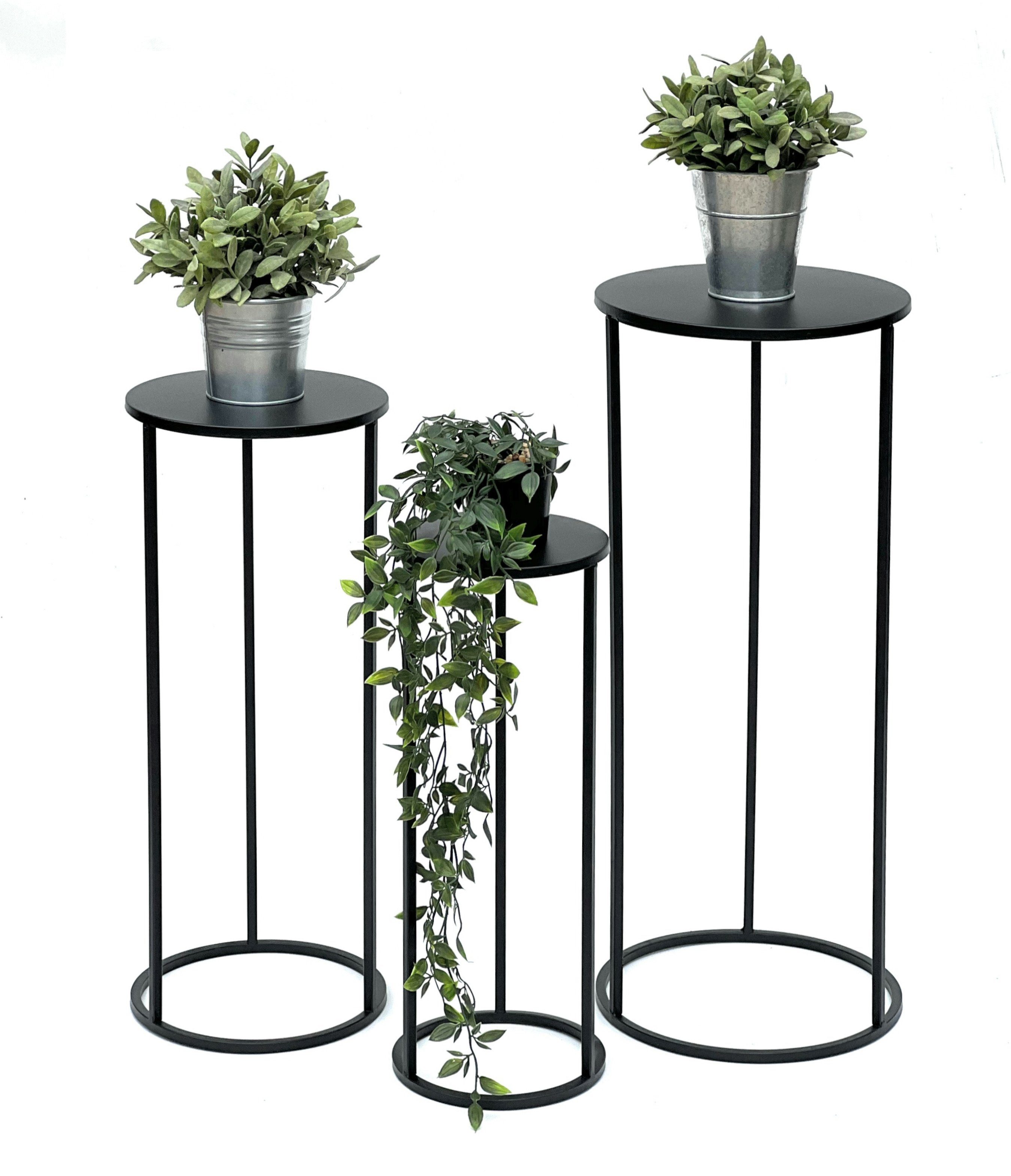 Blumenständer Metall Schwarz Rund Blumenhocker Beistelltisch 3er Set
