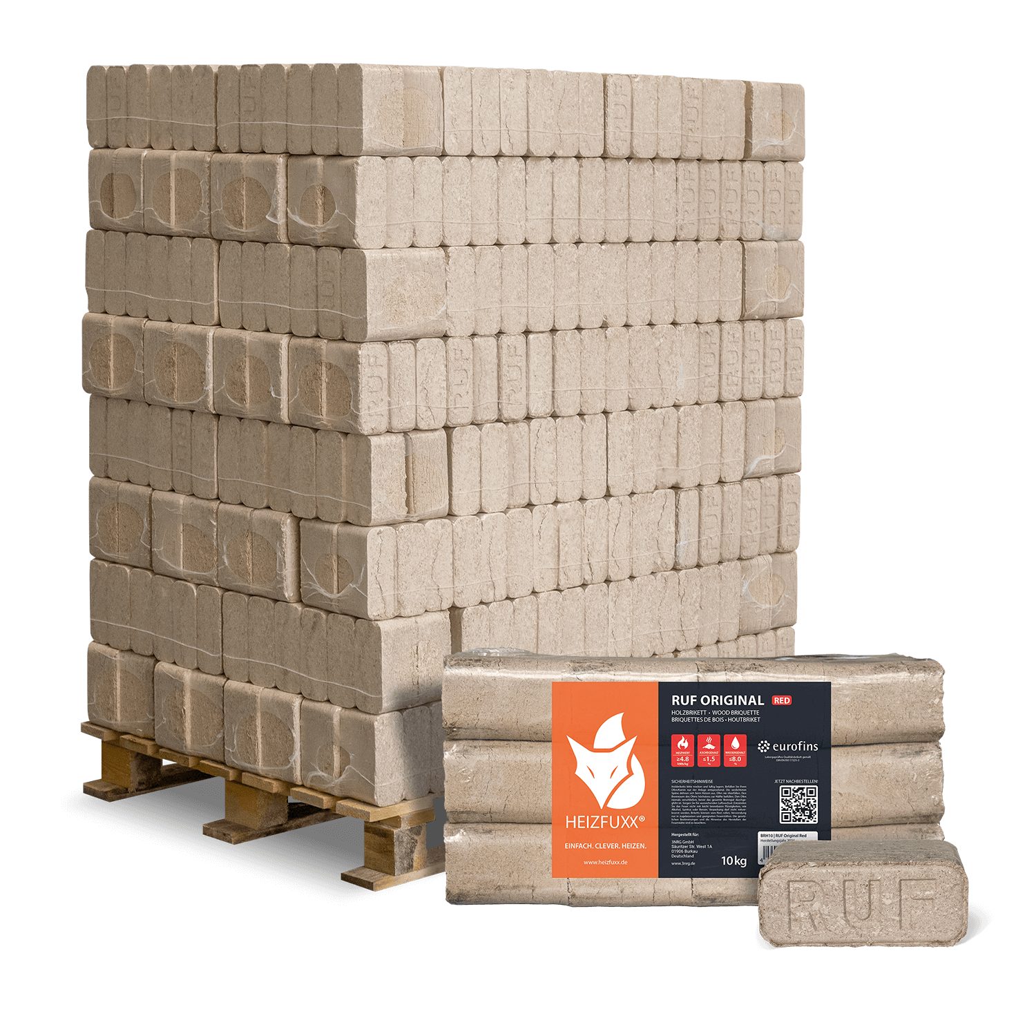 HEIZFUXX Holzbriketts RUF Original Red Holzbriketts Hartholz, 960 kg, (Palette, 96-St)