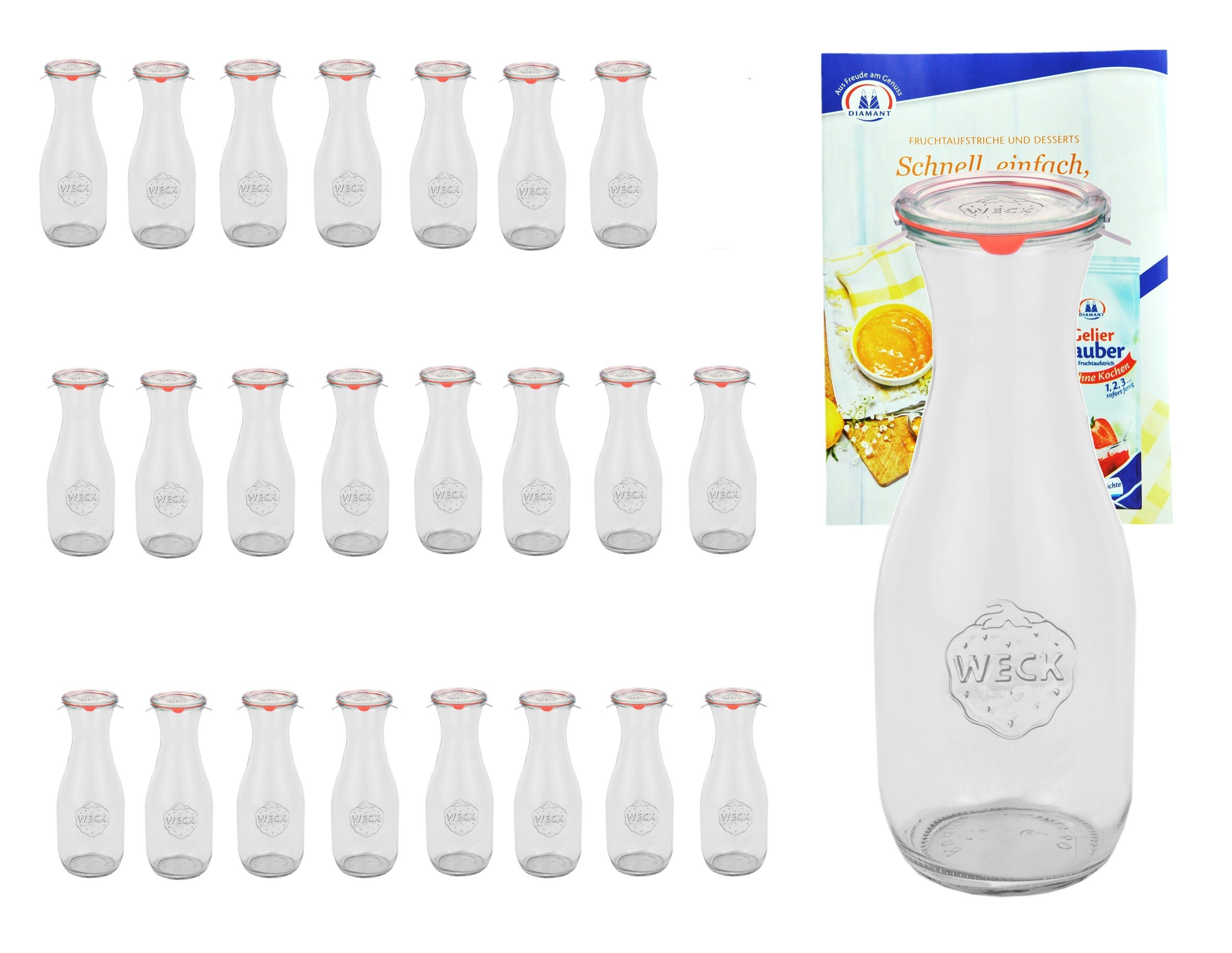 Einmachglas 24er Set Weck Gläser 1062ml Saftflasche deckel Einkochringe Klammer