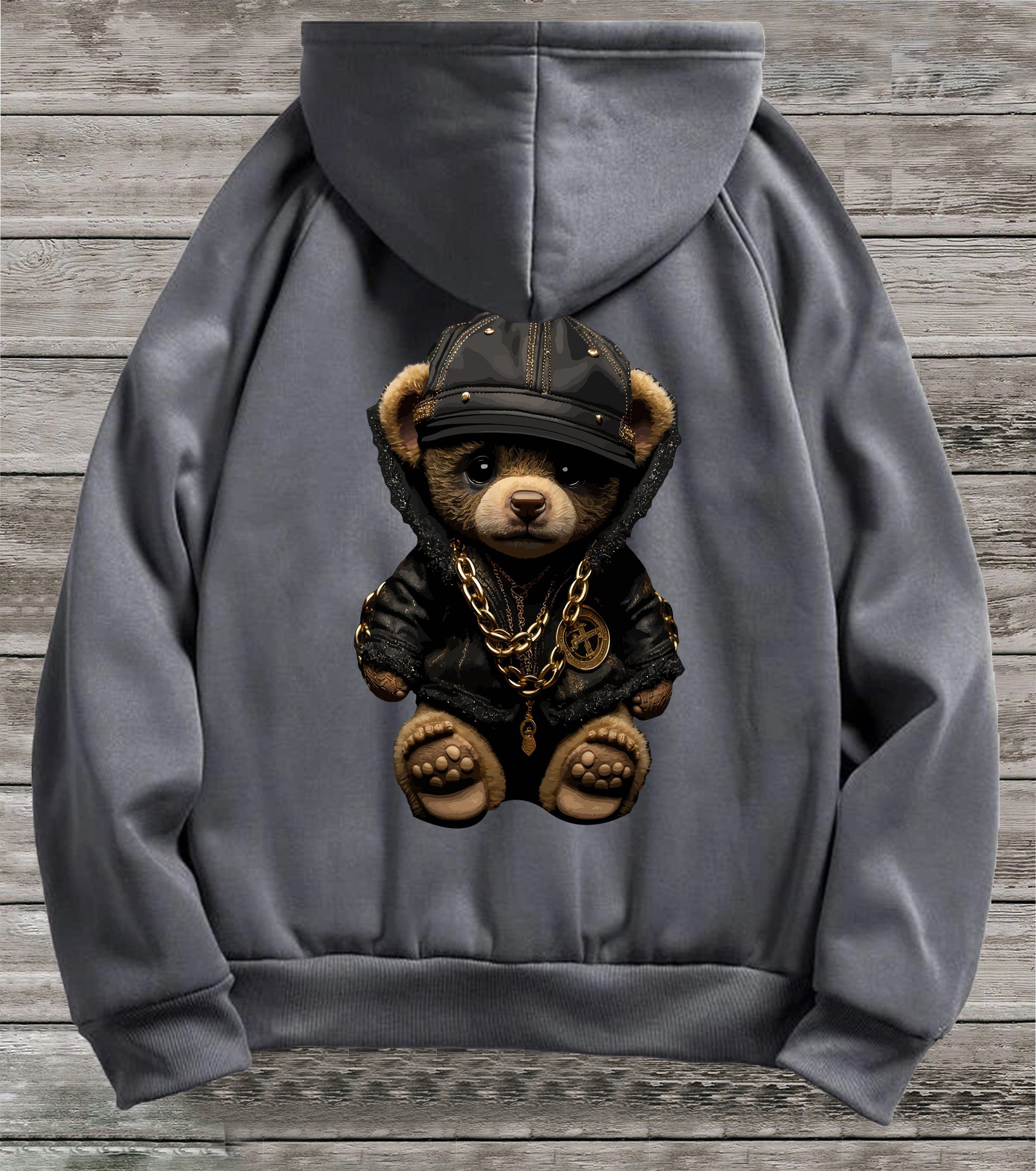 RMK Anthrazit mit Kapuze, Teddybär Gangster Kapuzenpullover Bär mit Hoodie mit lizenziertem Print Longsleeve