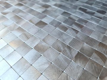 Mosani Aluminium Metall Mosaikfliesen 10 Stk. Selbstklebende Wandfliesen Mosaik Fliesen Klebemosaik, Silber, Set, 10-teilig = 0,9 m², Spritzwasserbereich geeignet, Küchenrückwand Spritzschutz