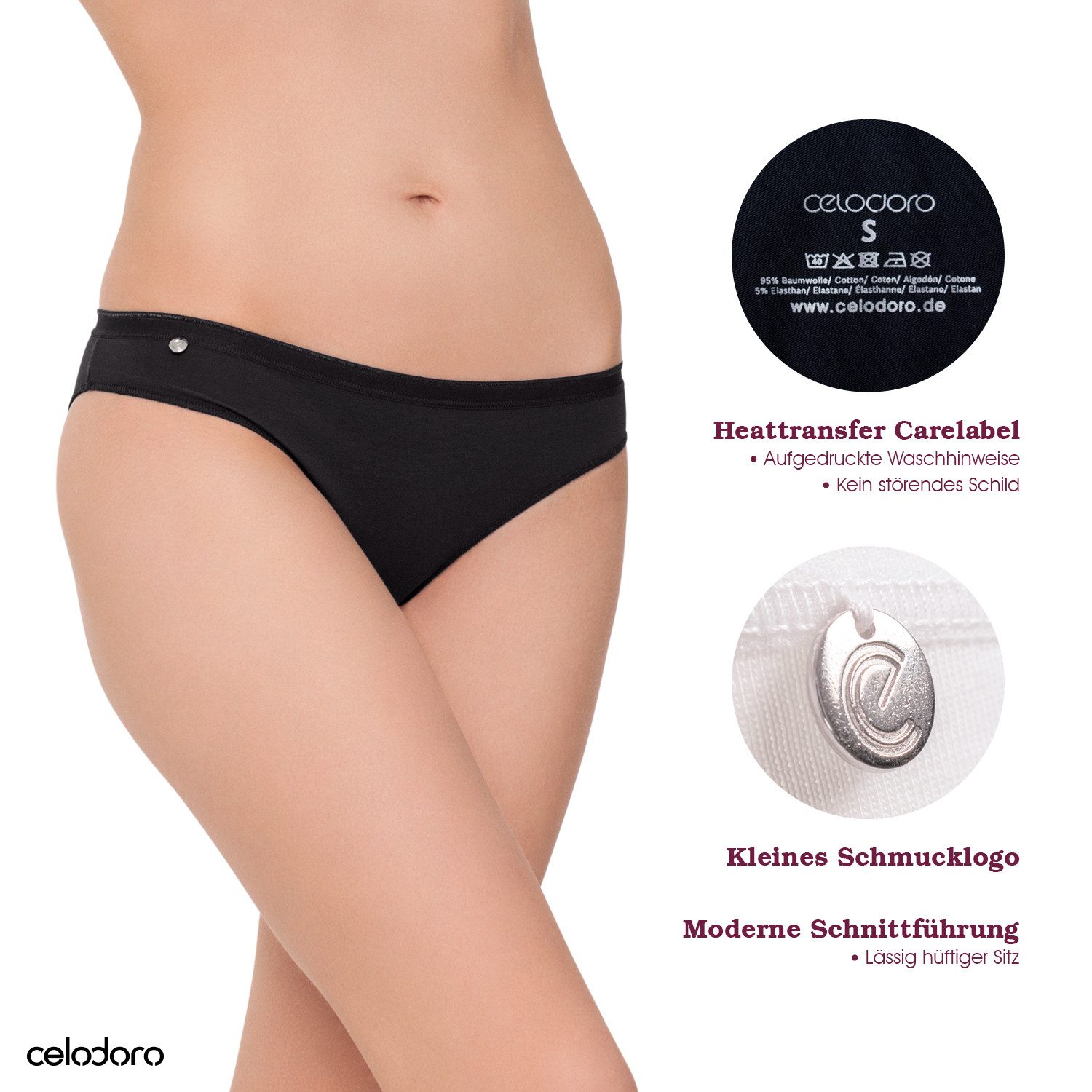 celodoro Slip Damen Basic Bikini Slip (3er Pack) mit Schmuck Logo