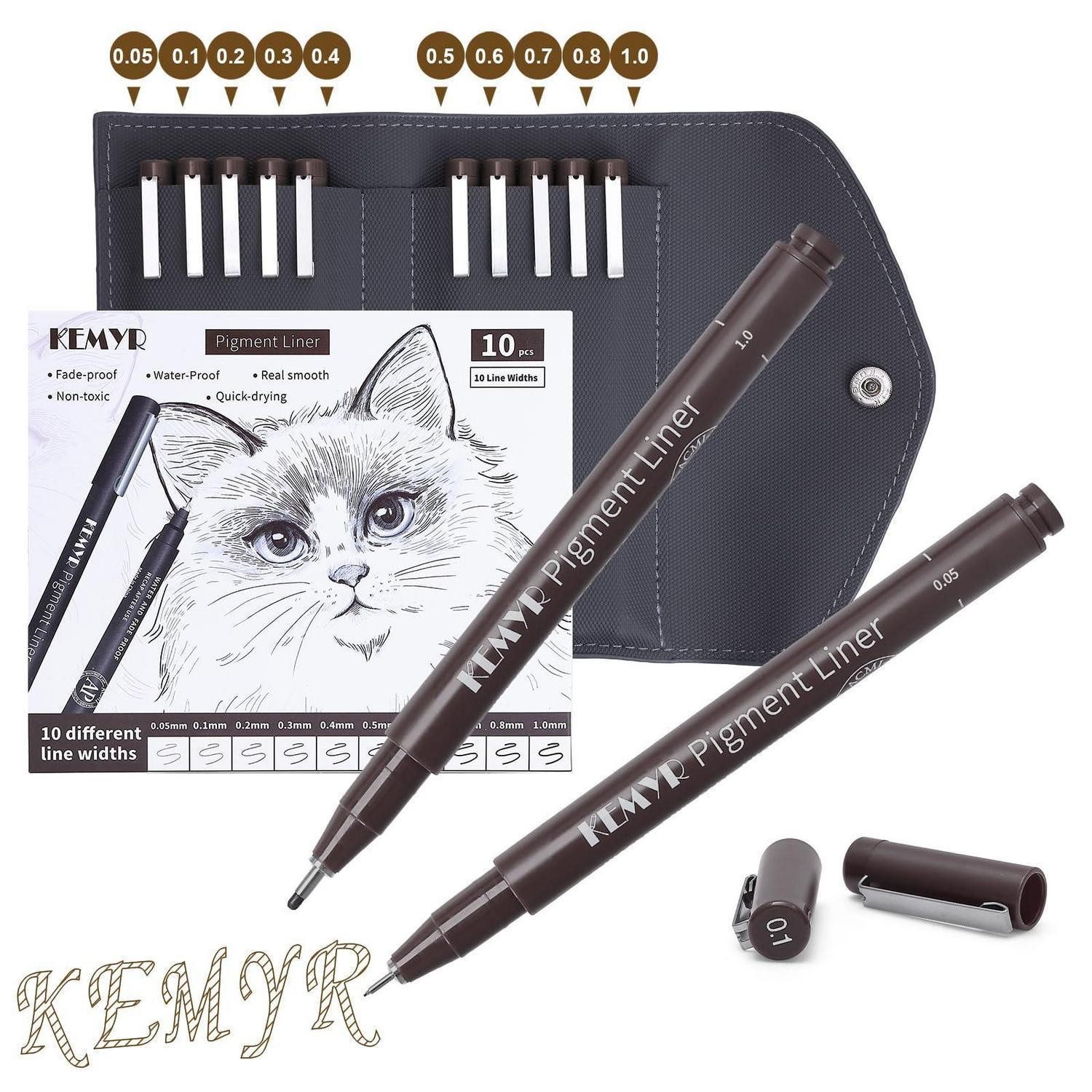 LuxusKollektion Fineliner Fineliner Set 10er Pigmentliner Braun 0.03-1.0mm