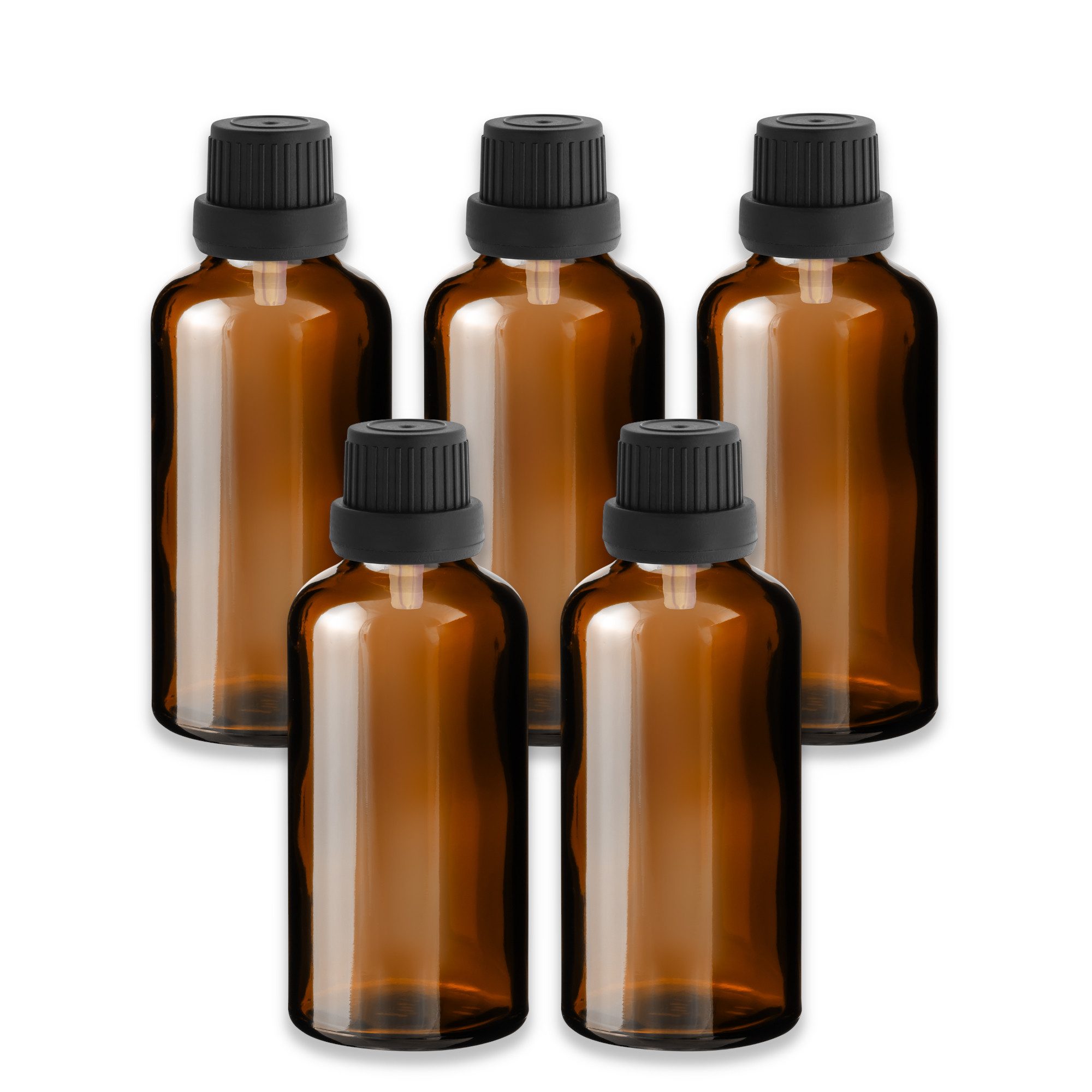 CK Verpackung GmbH Zerstäuberflasche 5x Braunglasflasche 50 ml mit schwarzem Tropfer leere Apothekerflasche