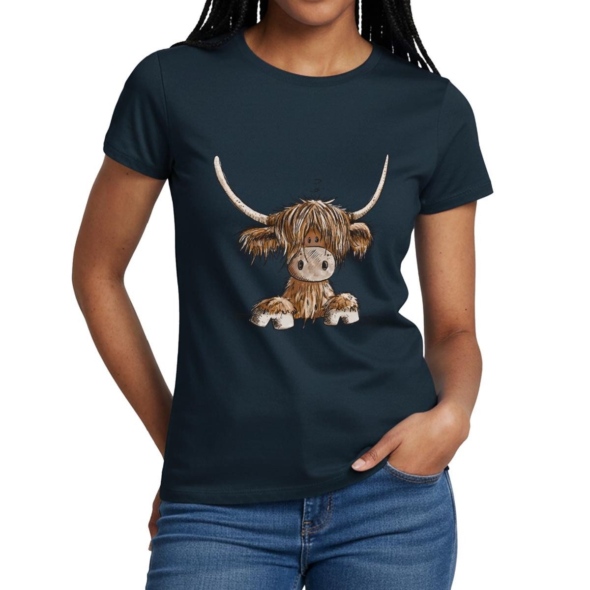 Spreadshirt T-Shirt Schottisches Hochlandrind Comic Frauen T-Shirt (1-tlg) Slim Fit, fällt klein aus