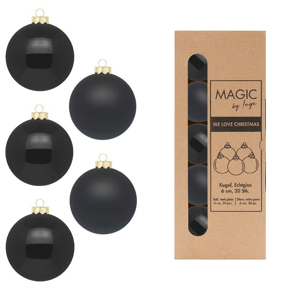 MAGIC by Inge Weihnachtsbaumkugel, Weihnachtskugeln Glas 6cm Ebony Black 20 Stück