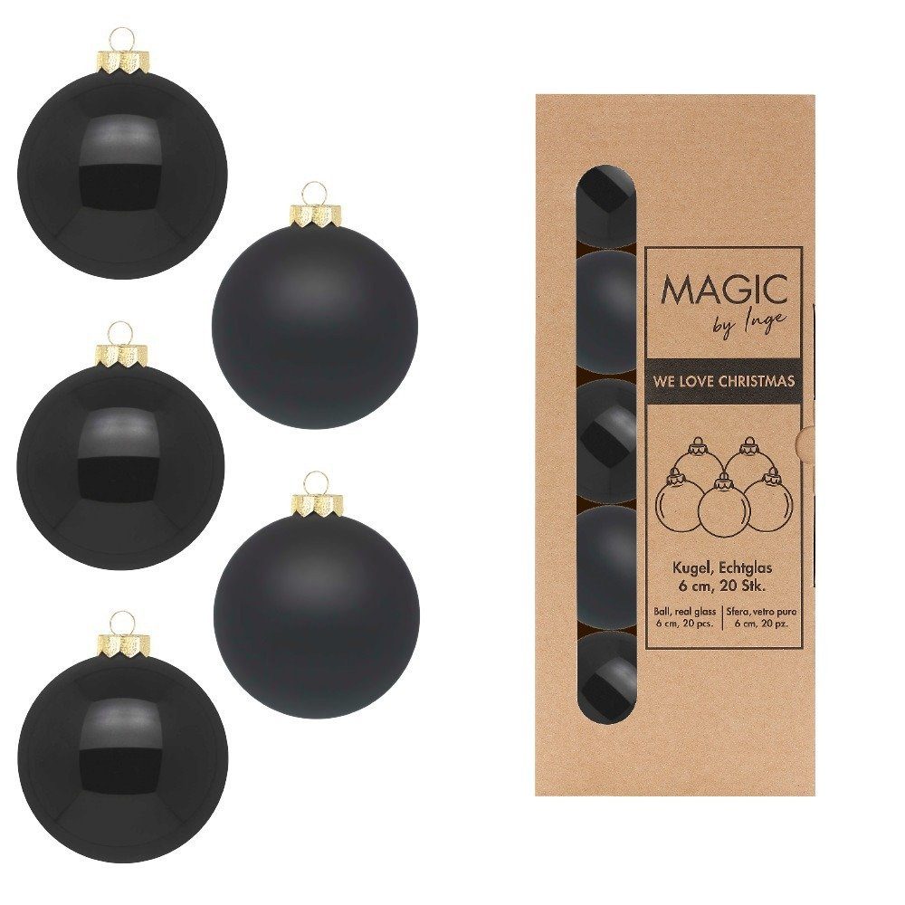 MAGIC by Inge Weihnachtsbaumkugel, Weihnachtskugeln Glas 6cm 20 Stück - Ebony Black