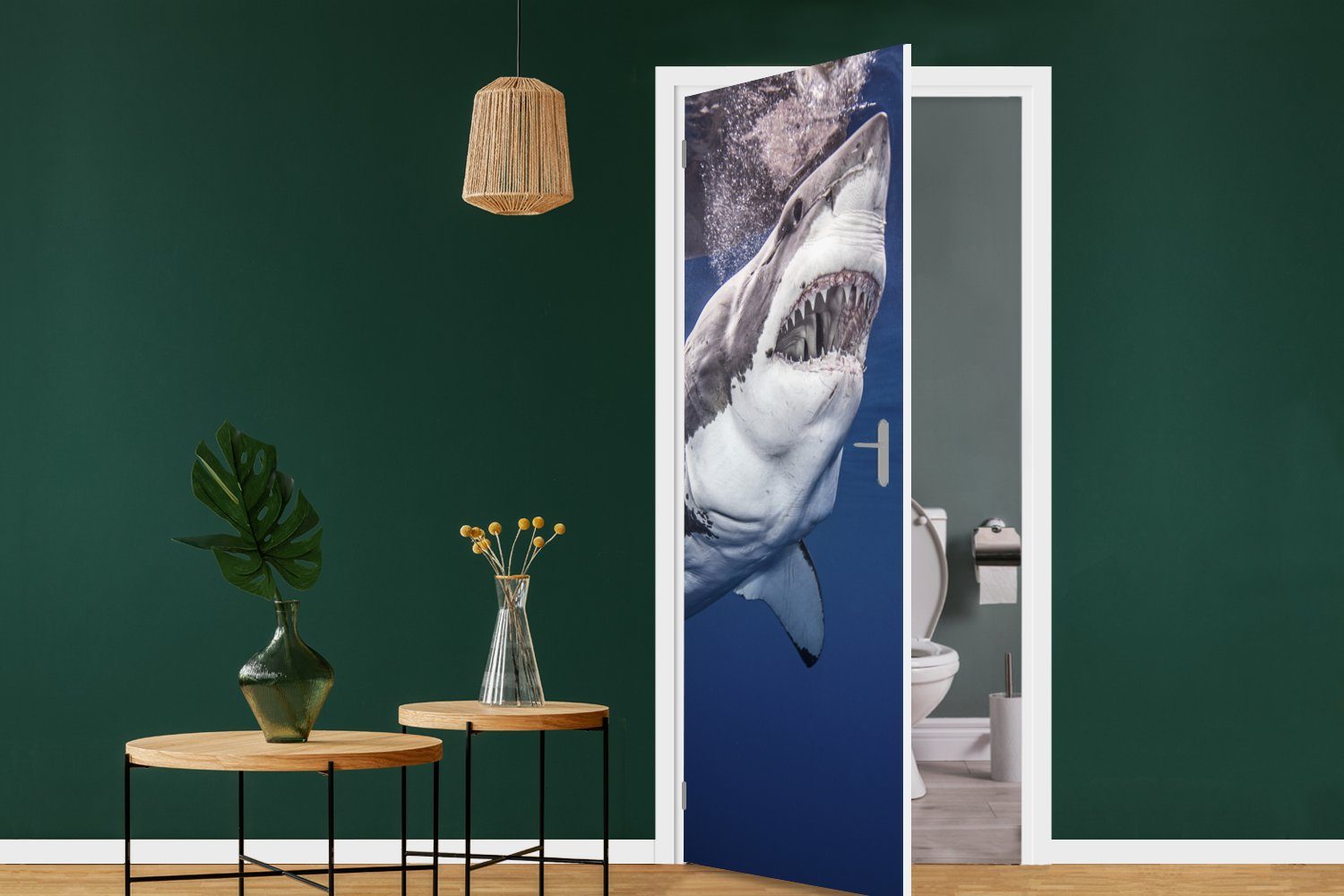 75x205 (1 bedruckt, MuchoWow Türtapete Türaufkleber, Matt, St), cm für Fototapete Menschlicher Hai, Tür,