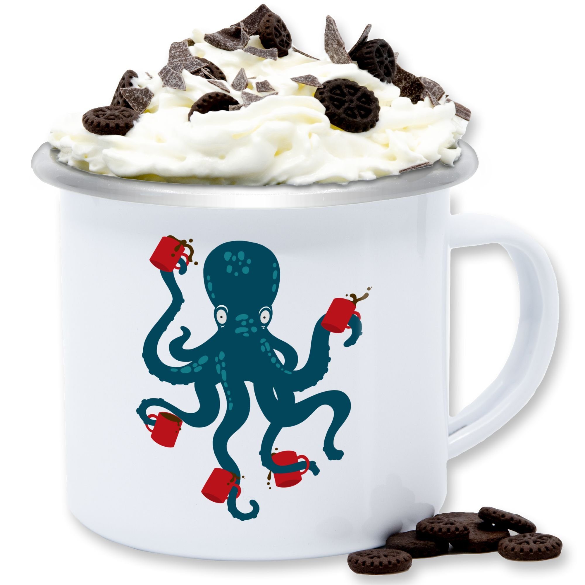 Shirtracer Tasse Kaffee Octopus Krake Coffee, Stahlblech, Statement 3 Weiß Silber