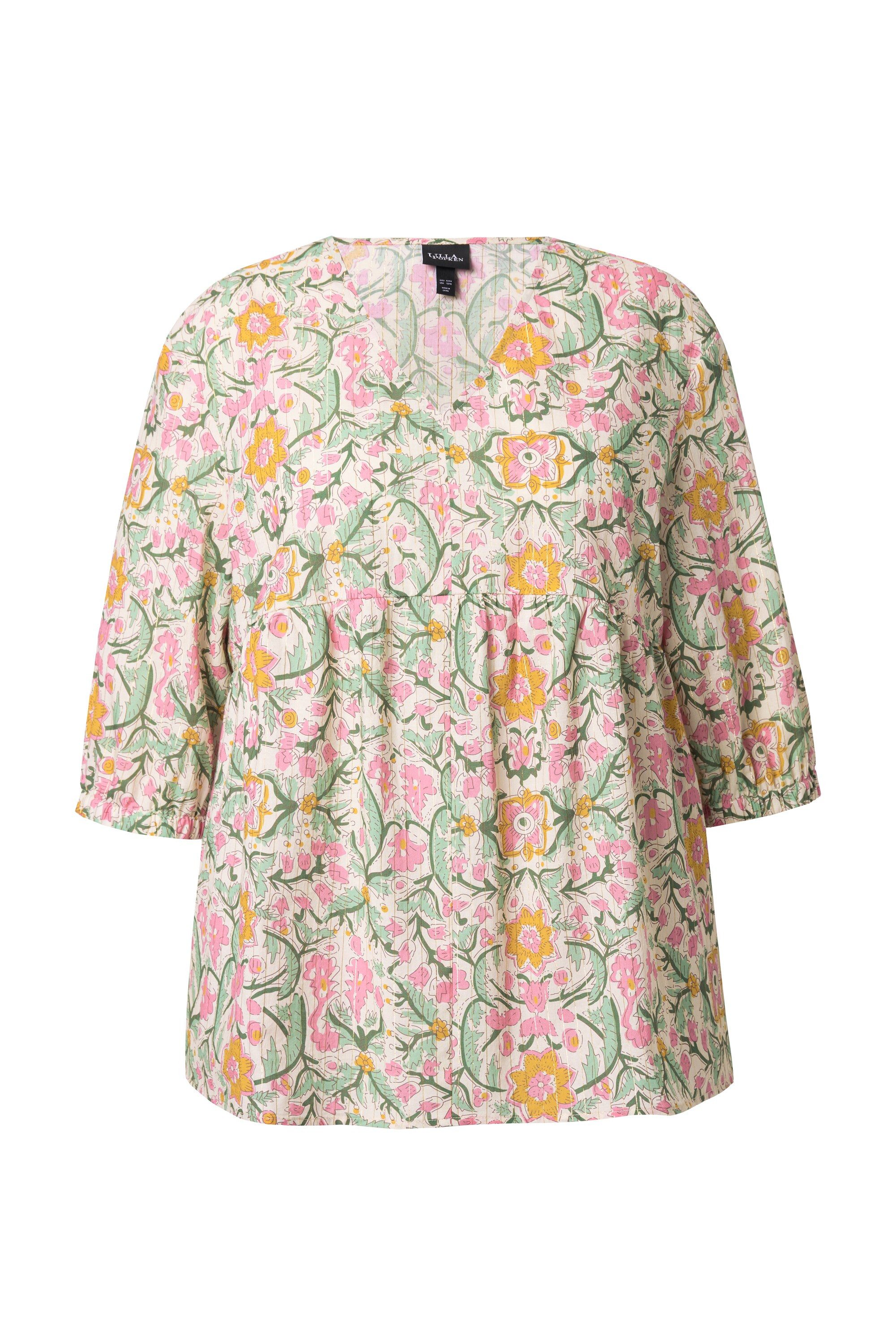 Ulla Popken Tunika Bluse Blüten A-Linie V-Ausschnitt 3/4-Arm günstig online kaufen