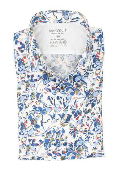 MARVELIS Businesshemd Easy To Wear Hemd - Modern Fit - Langarm - Florales Muster - Bunt