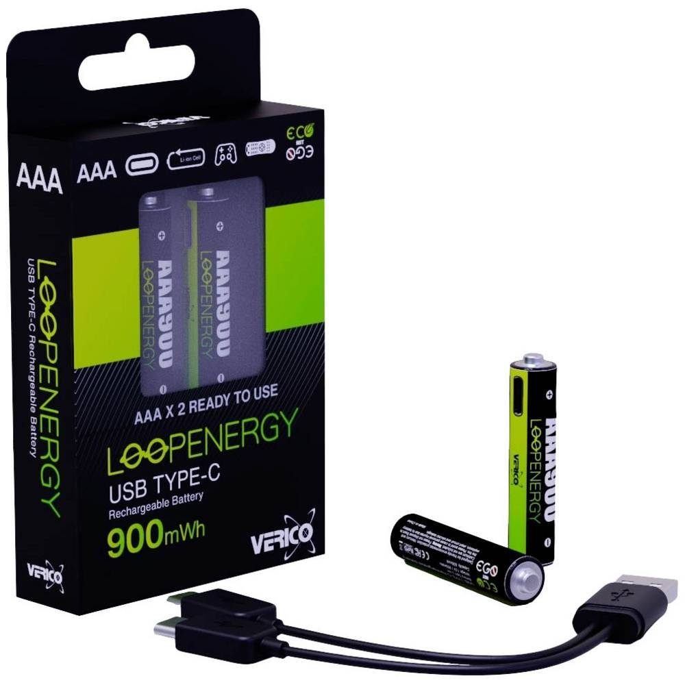 USB-C Akku Li-Ion Micro 900mWh 1.5V AAA-Akku Verico 600mAh