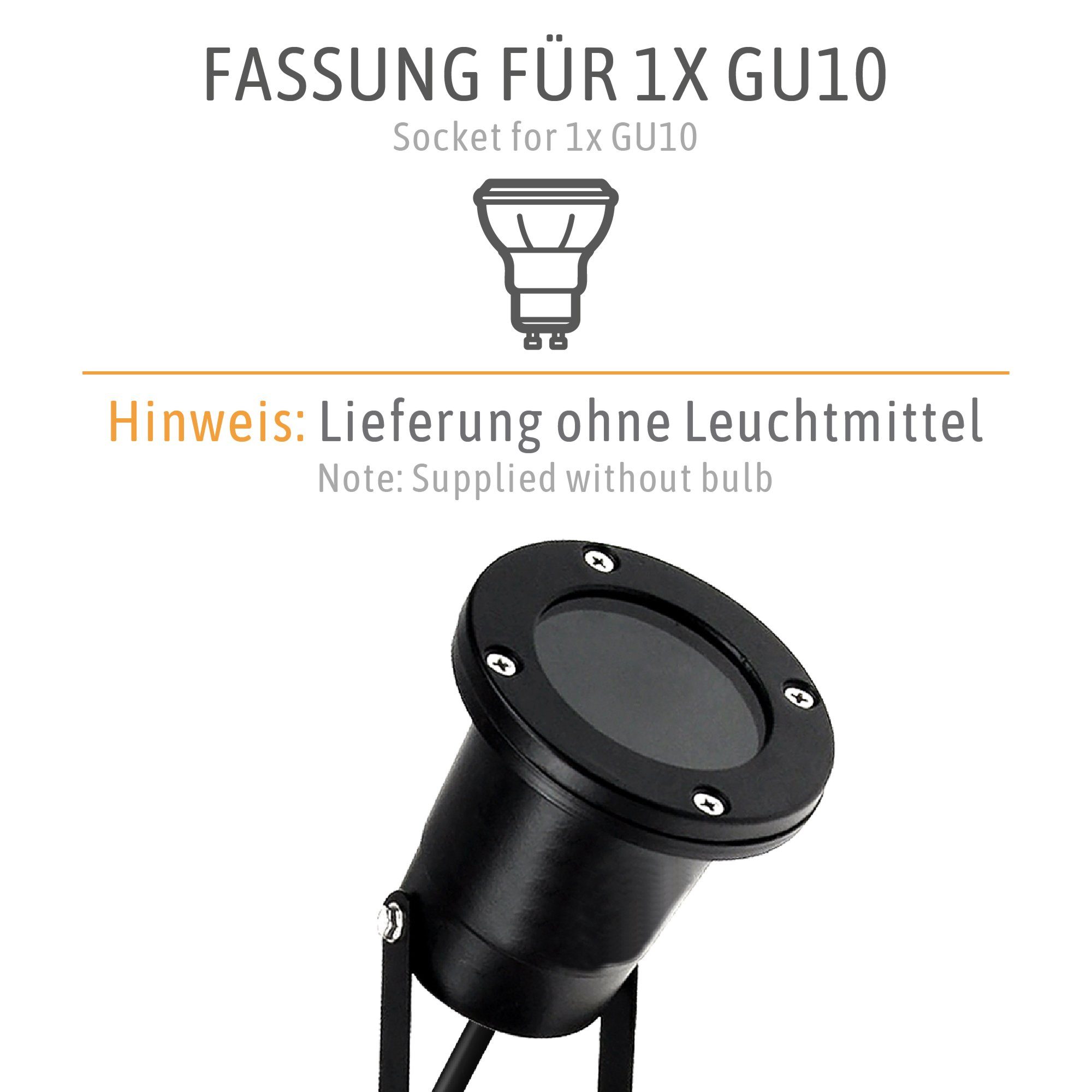 SSC-LUXon LED Gartenstrahler Schwarzer Gartenstrahler KARI rund Kabel und Spiess, IP65 GU10 230V