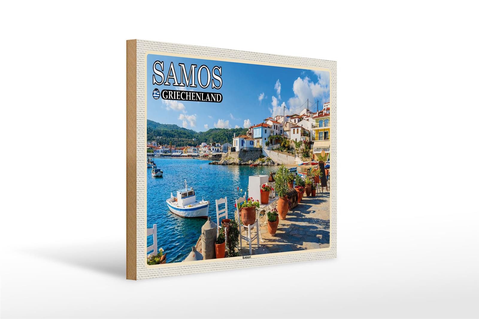 Holzbild Reise 40x30cm Samos Griechenland Kokkári Stadt Urlaub