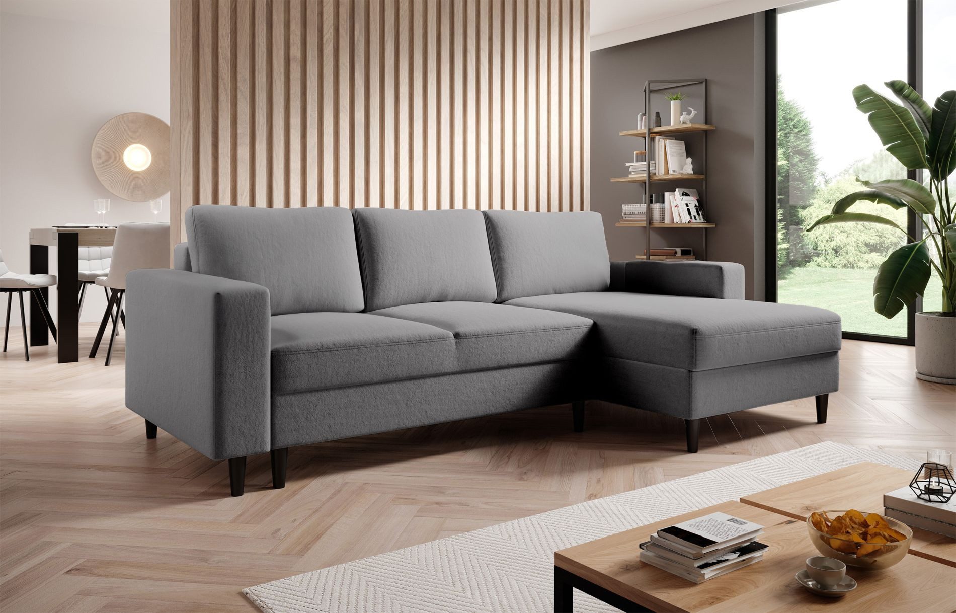 Selsey Ecksofa NALIKA, Ecksofa mit Ottomane, Samt, Schlaffunktion und Bettkasten