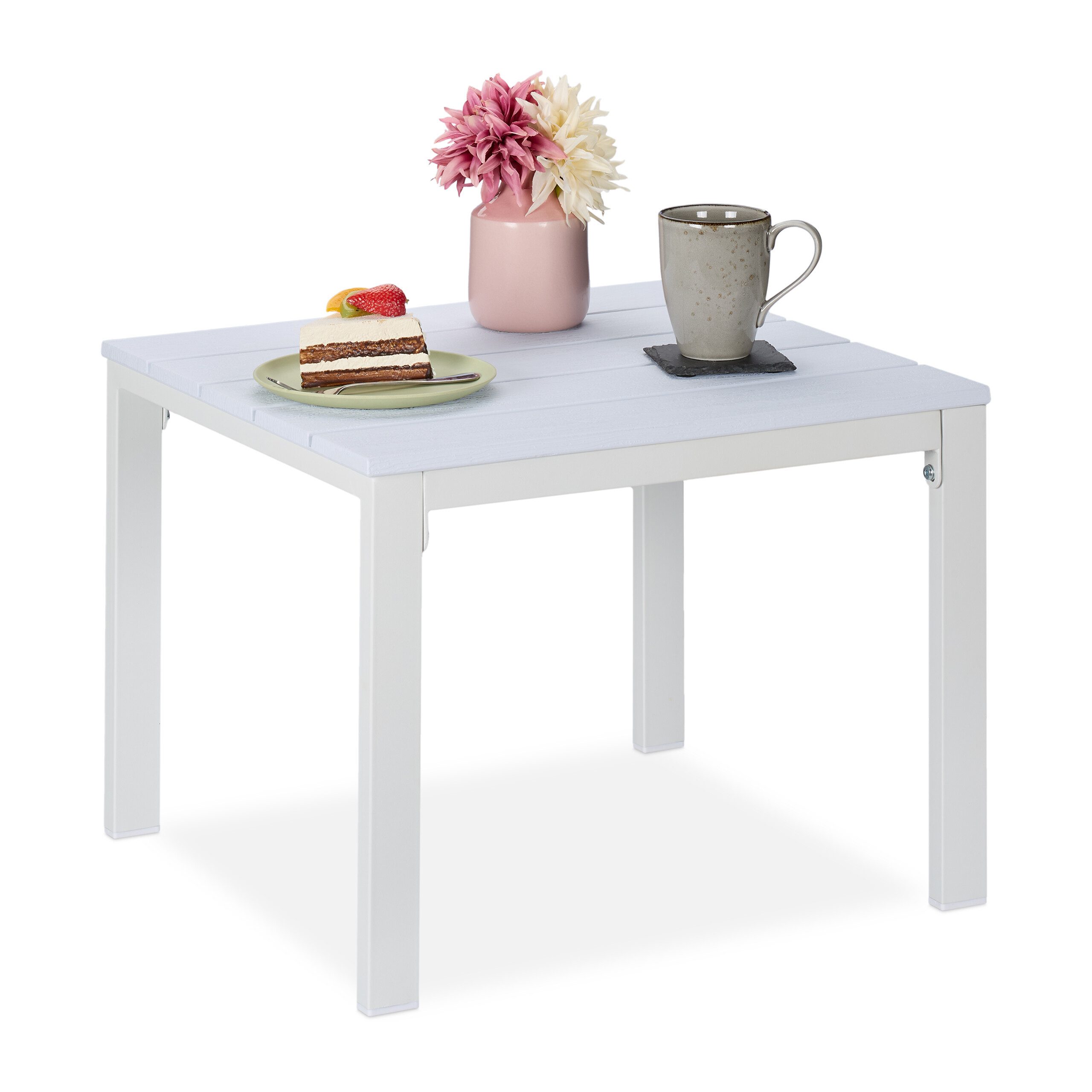 relaxdays Gartentisch Beistelltisch Balkon, Weiß günstig online kaufen